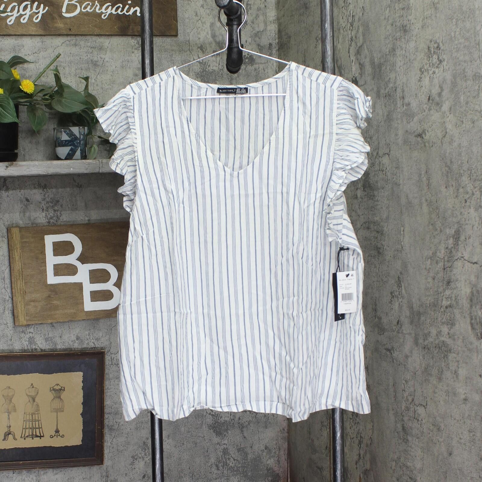 Other Nwt Black Tape Striped Flutter-sleeve Top 1x Blue Stripe Size XL / US 12-14 / IT 48-50 - 1 Thumbnail