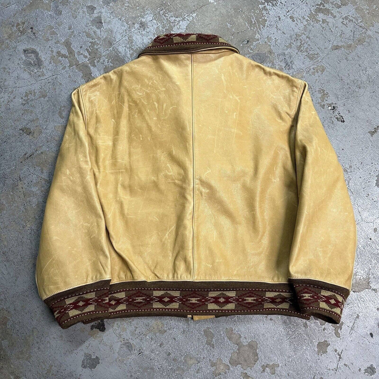 Leather × Polo Ralph Lauren Vintage Double RL Polo Ralph Lauren Aztec Leather Jacket Size US XL / EU 56 / 4 - 4 Thumbnail