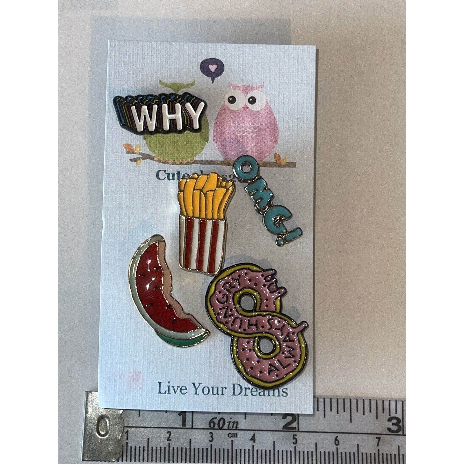 Other Lot Of 5 Pins Brooches Pin Why OMG Fries Watermelon Donut Size ONE SIZE - 1 Preview