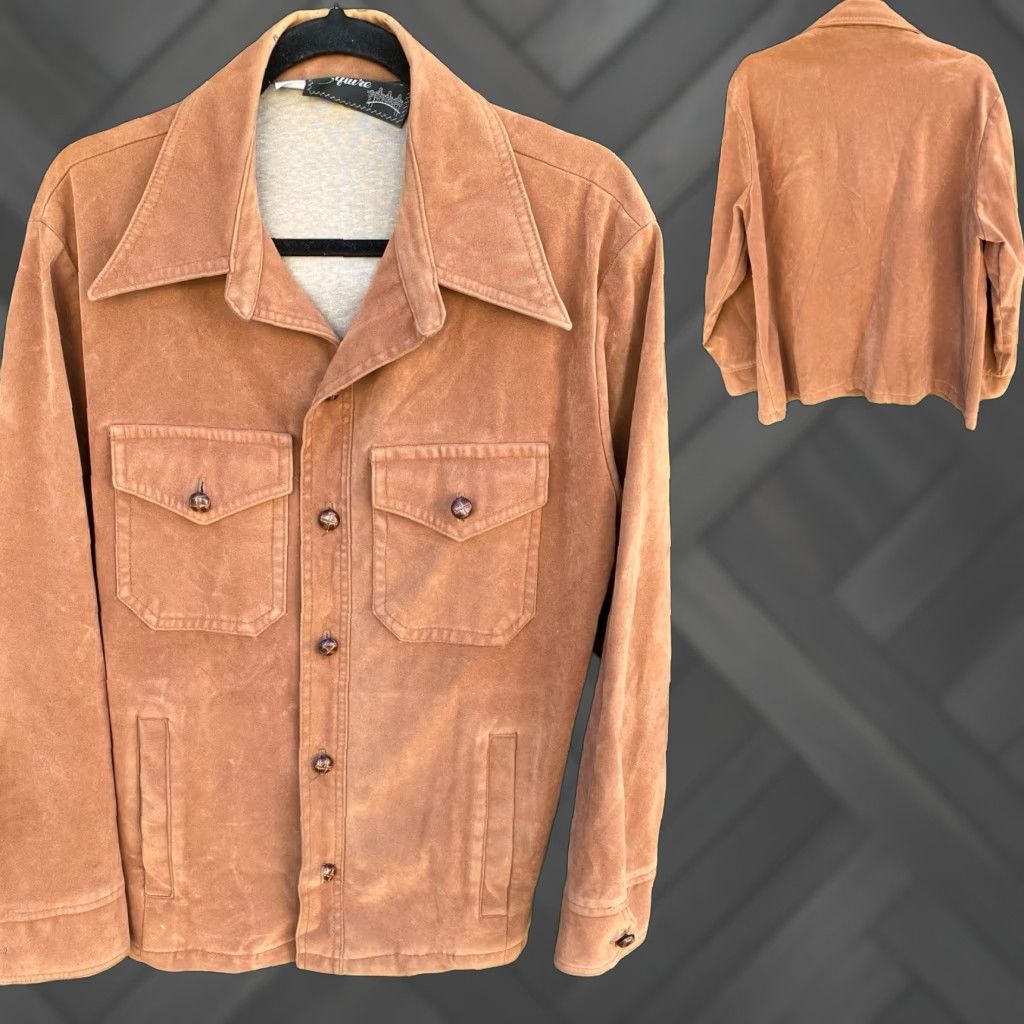 Vintage VINTAGE English Squier Jacket Shirt Shacket Western Cowboy Hippie Suede Look Brown XL Men Size US XL / EU 56 / 4 - 1 Thumbnail