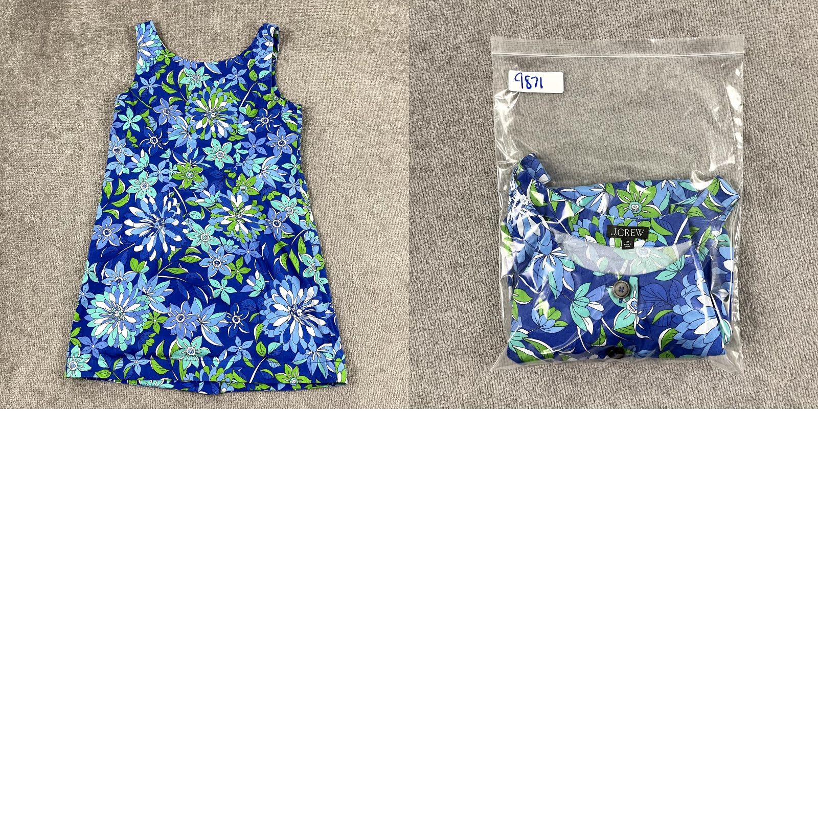 J.Crew VINTAGE J.CREW Women's Tunic Dress XS Sleeveless Floral Button Front Casual Summer Green Blue Size XS / US 0-2 / IT 36-38 - 8 Thumbnail