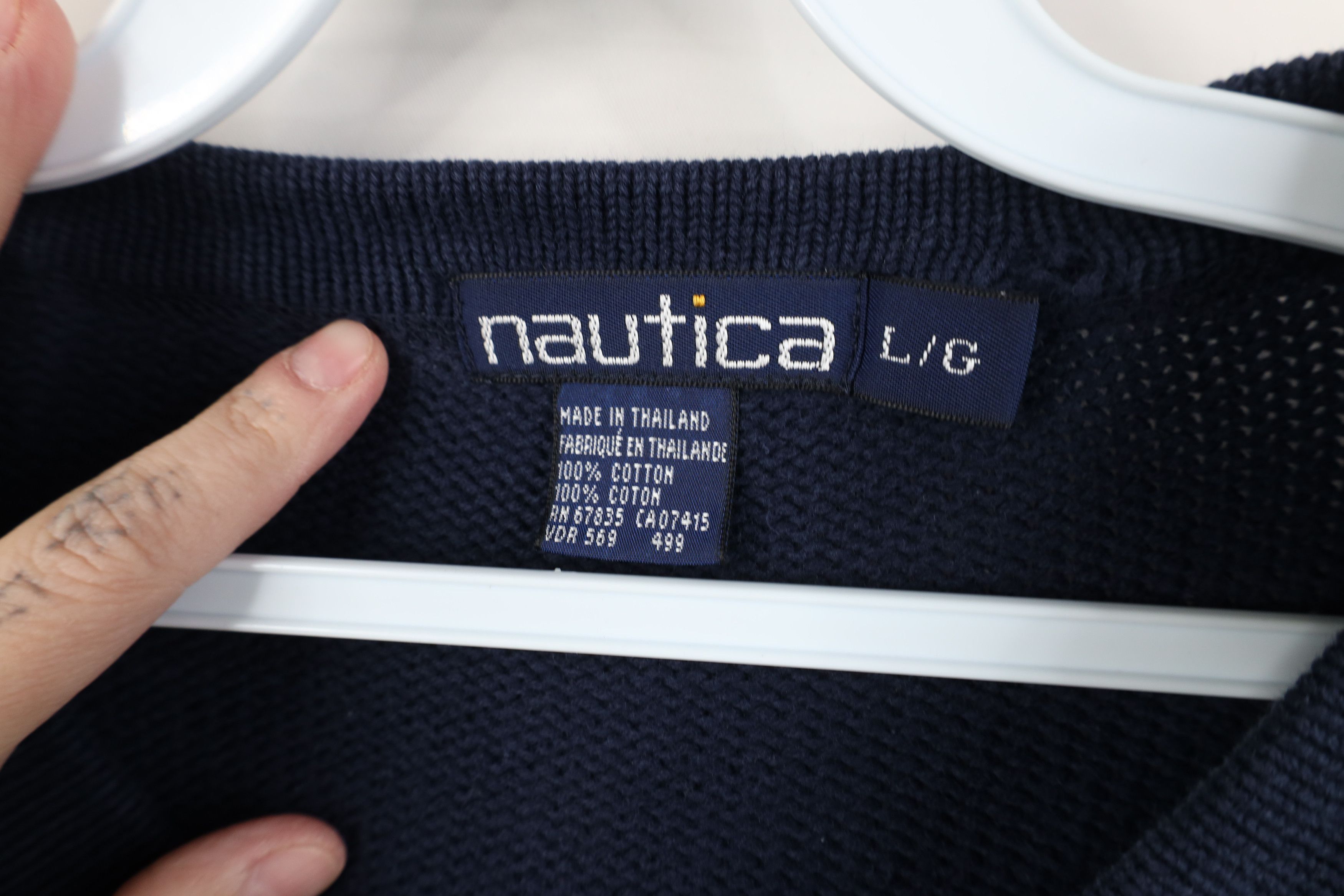 Nautica Vintage 90s Nautica Heavy Cotton Knit Striped V-Neck Sweater Size US L / EU 52-54 / 3 - 8 Thumbnail