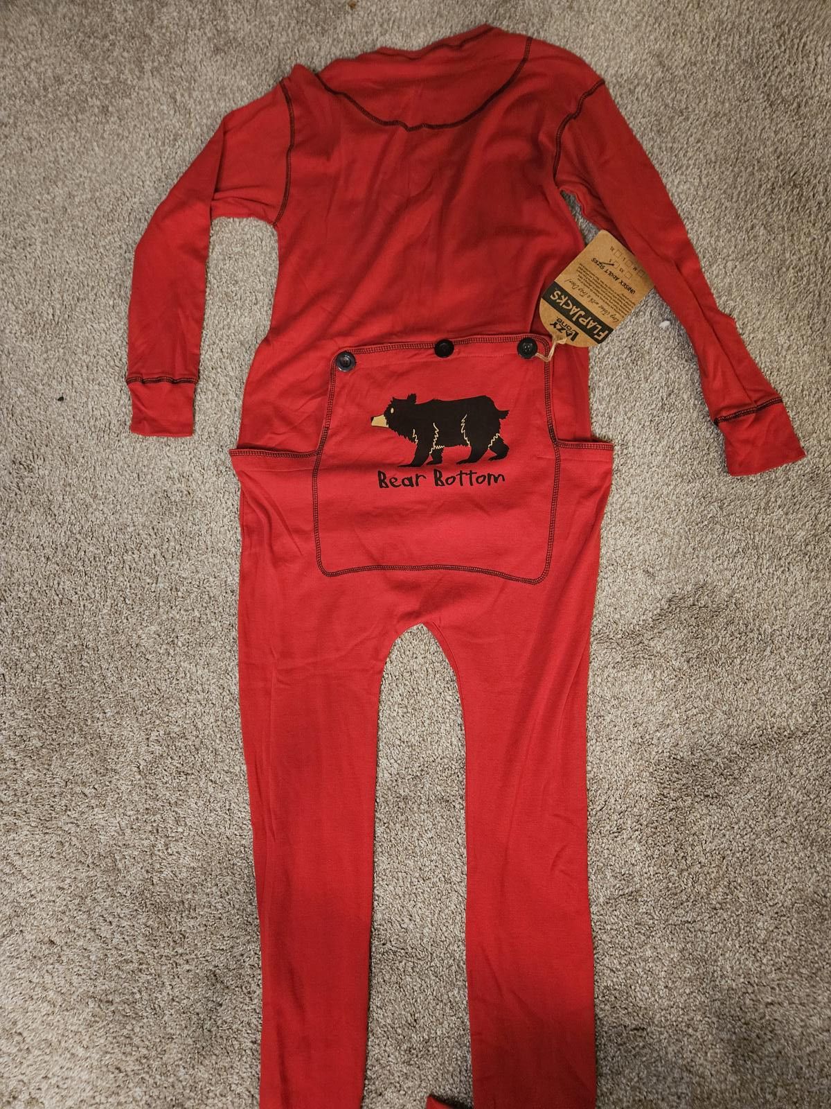 Designer Nwt FlapJacks Lazy One Unisex Red Bear Bum Pajamas Size ONE SIZE - 2 Thumbnail