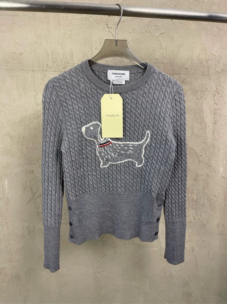 Thom browne Gray embroidered puppy show round-neck sweater