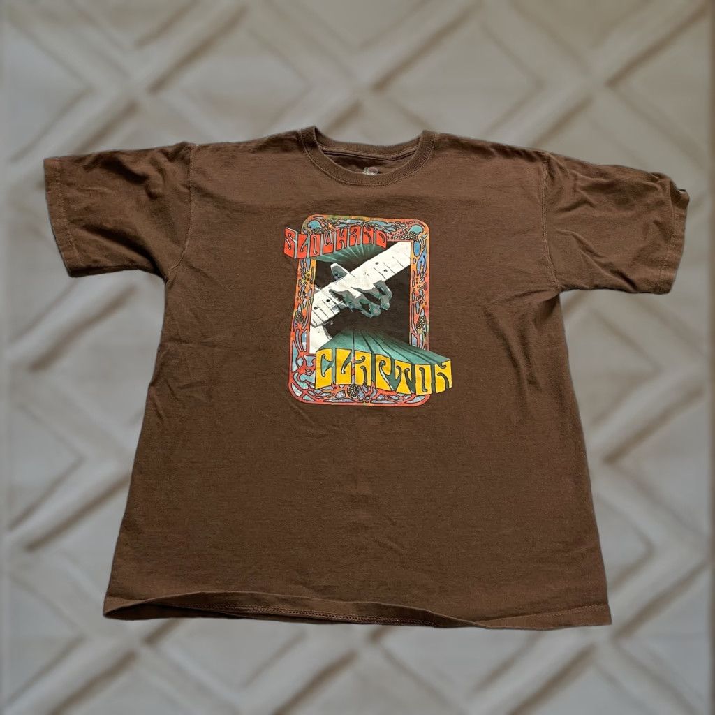 Fruit Of The Loom VINTAGE Fruit of the Loom Eric Clapton Slowhand T-Shirt Womens Medium Brown Music 60s Graphic Print Casual Size M / US 6-8 / IT 42-44 - 1 Thumbnail