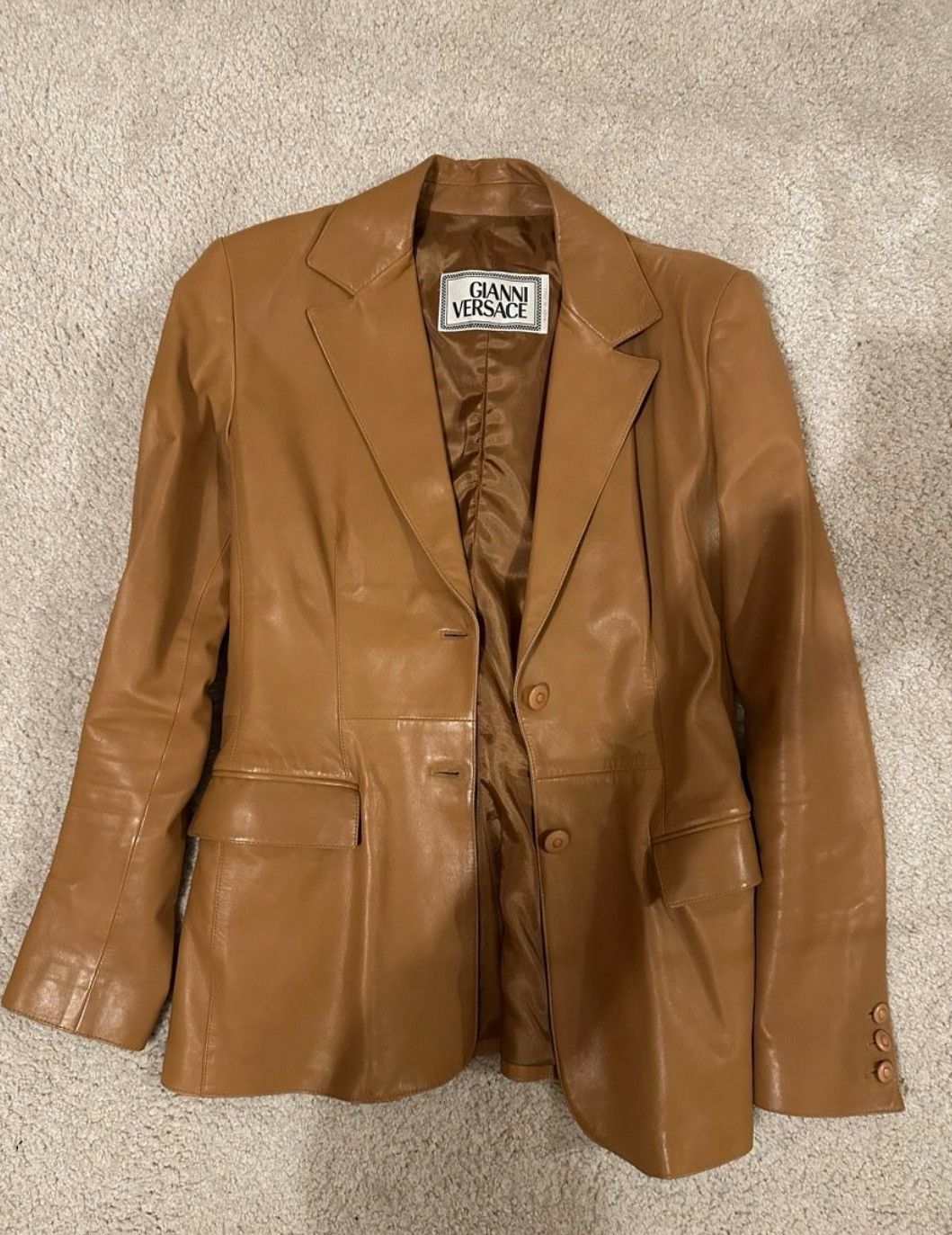 Versace 1990s Gianni Versace Tan Leather Blazer — 100% Pelle Size S / US 4 / IT 40 - 1 Thumbnail