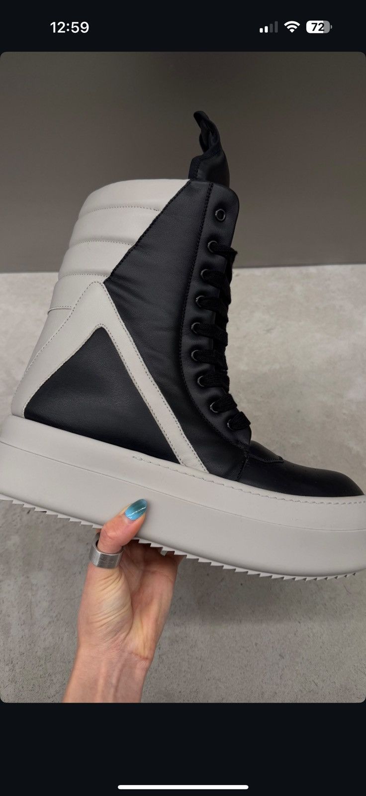 スニーカー RICK OWENS | RUNWAY MEGA GEOBASKETS BLACK/PEARL/PEARL (LCO) Rick Owens Black & Pearl Mega Geobaskets – Savonches