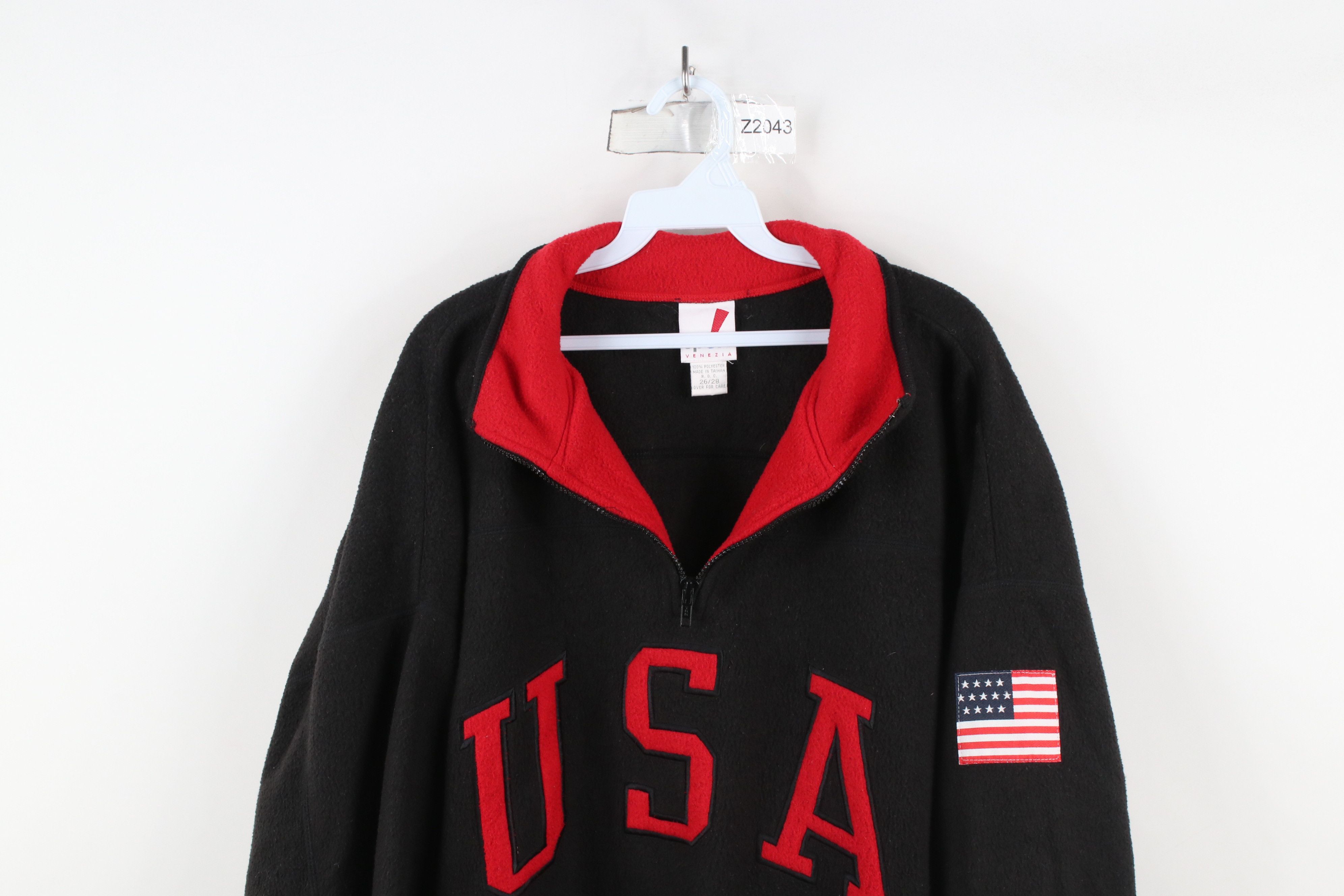 Vintage Vintage 90s Streetwear Spell Out USA Flag Fleece Sweater Size 4XL / US 24-26 - 2 Thumbnail