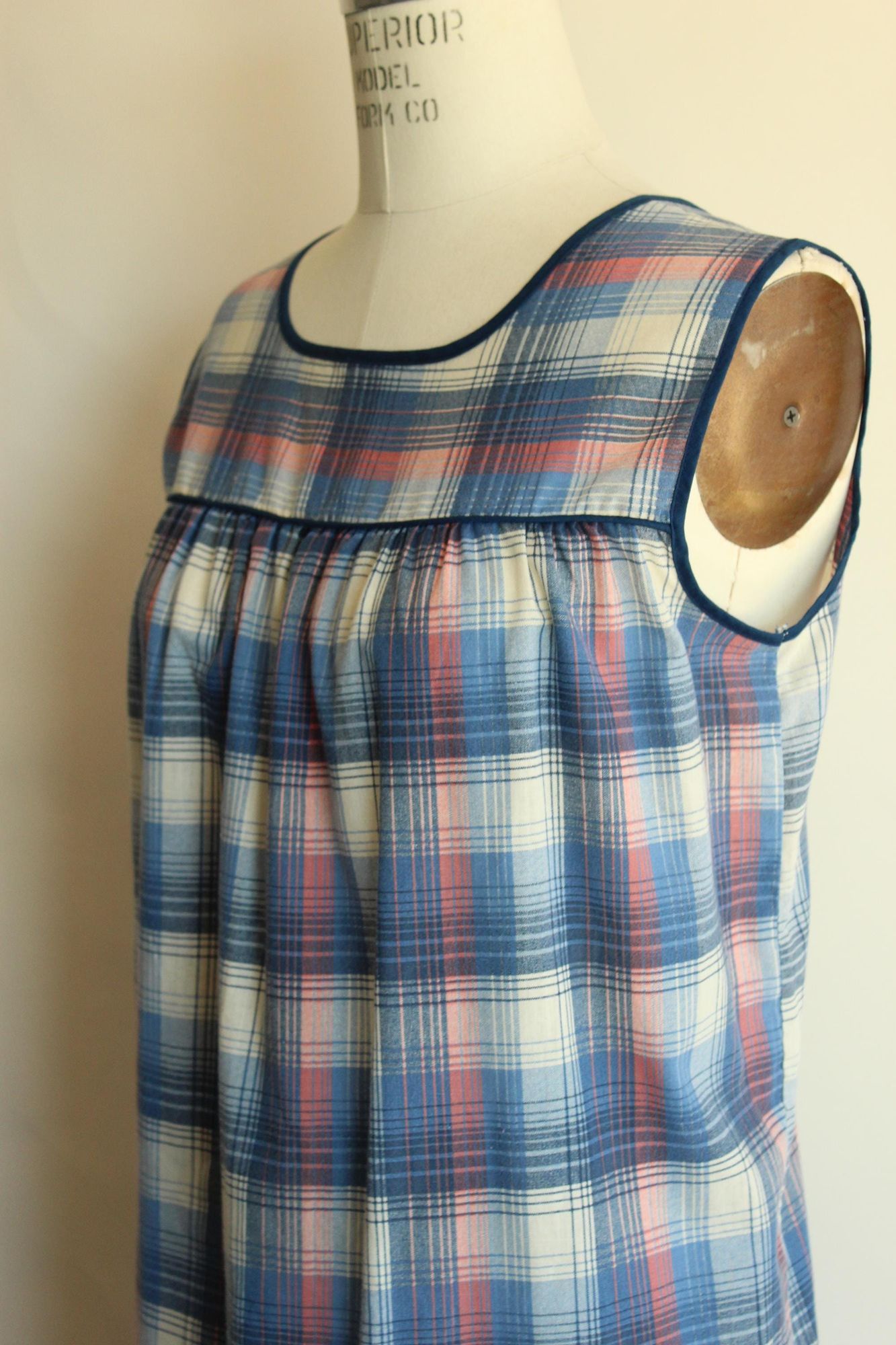 Vintage Vintage 1970s Shift Dress with Pocket, Volup Blue Tartan Pla Size XL / US 12-14 / IT 48-50 - 7 Thumbnail