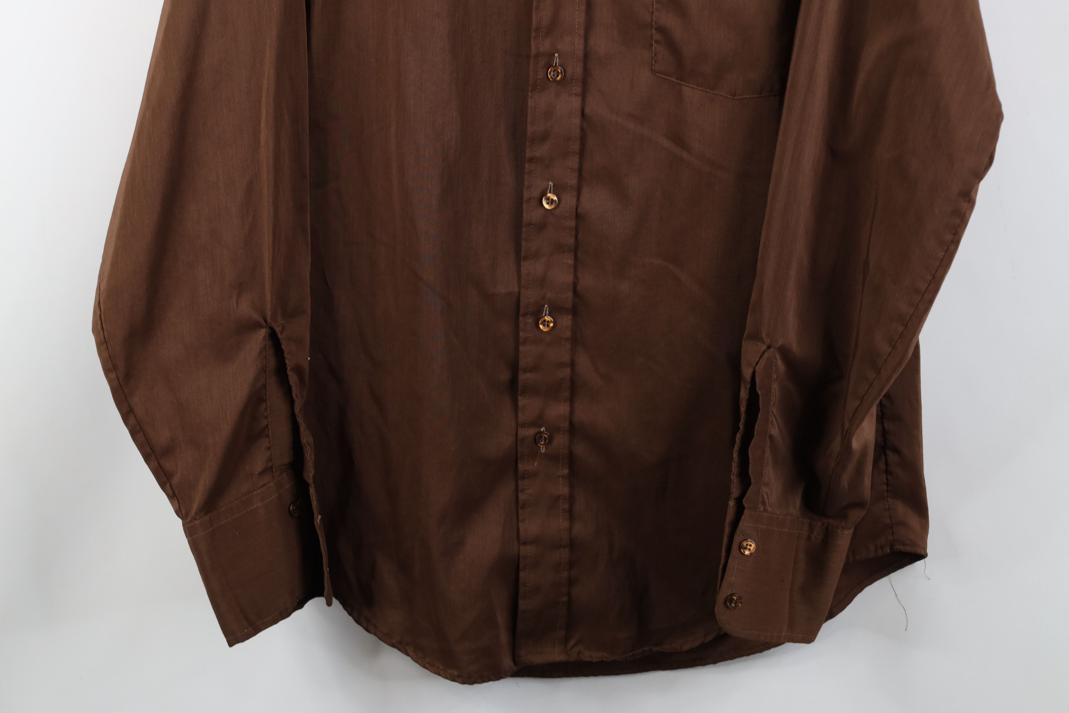 Vintage Vintage 70s Streetwear Thin Dagger Collar Button Shirt Brown Size US L / EU 52-54 / 3 - 3 Thumbnail