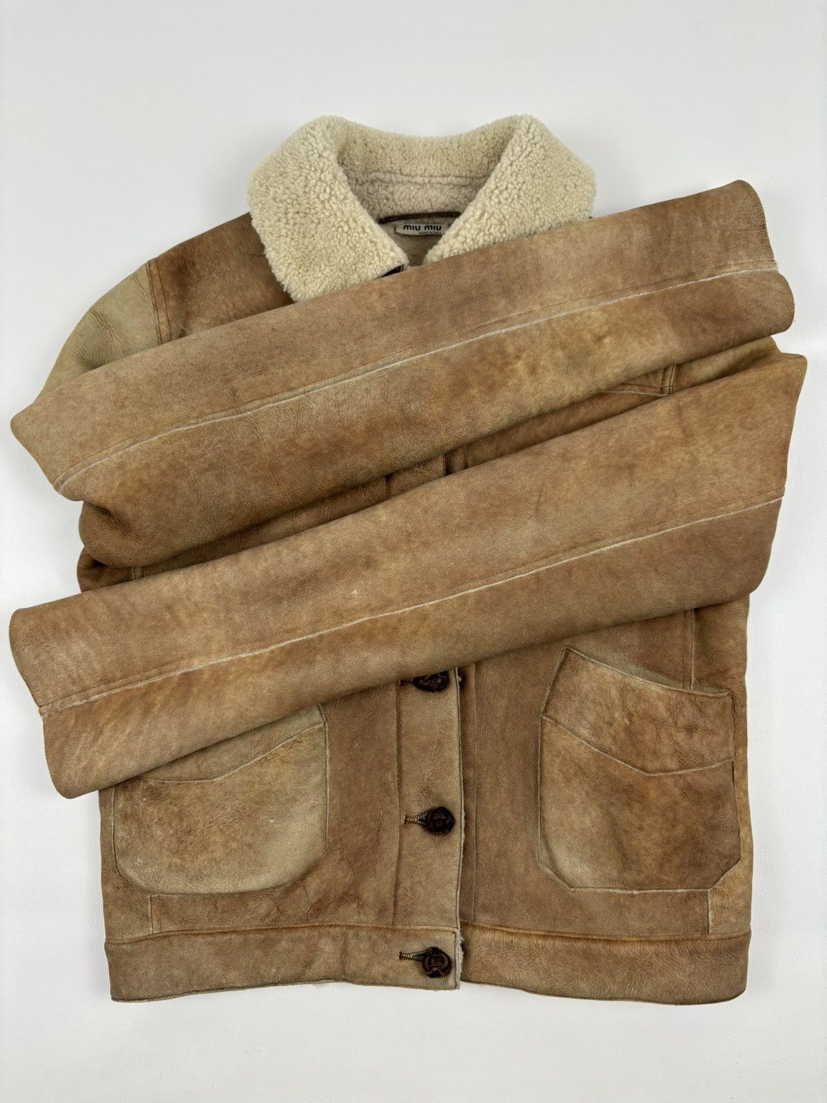 Miu Miu PRADA Sheepskin Dyed Fur Leather Coat Aviator Jacket Bomber Size M / US 6-8 / IT 42-44 - 15 Thumbnail