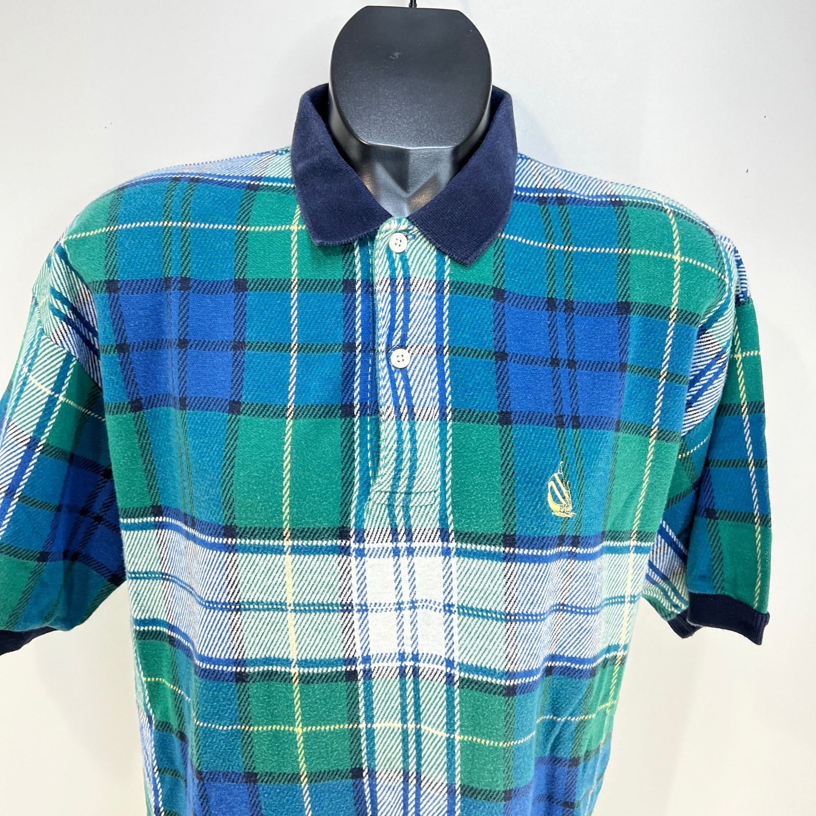 Vintage Vintage 80s Nautica Plaid Polo Shirt Green White Golf Size US XL / EU 56 / 4 - 2 Thumbnail