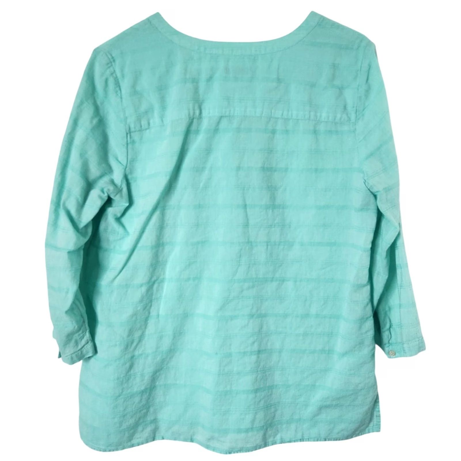 Talbots Talbots Womens L Top Lightweight Shirt 3/4 Sleeve Striped Pleated Cotton Green Size L / US 10 / IT 46 - 2 Thumbnail