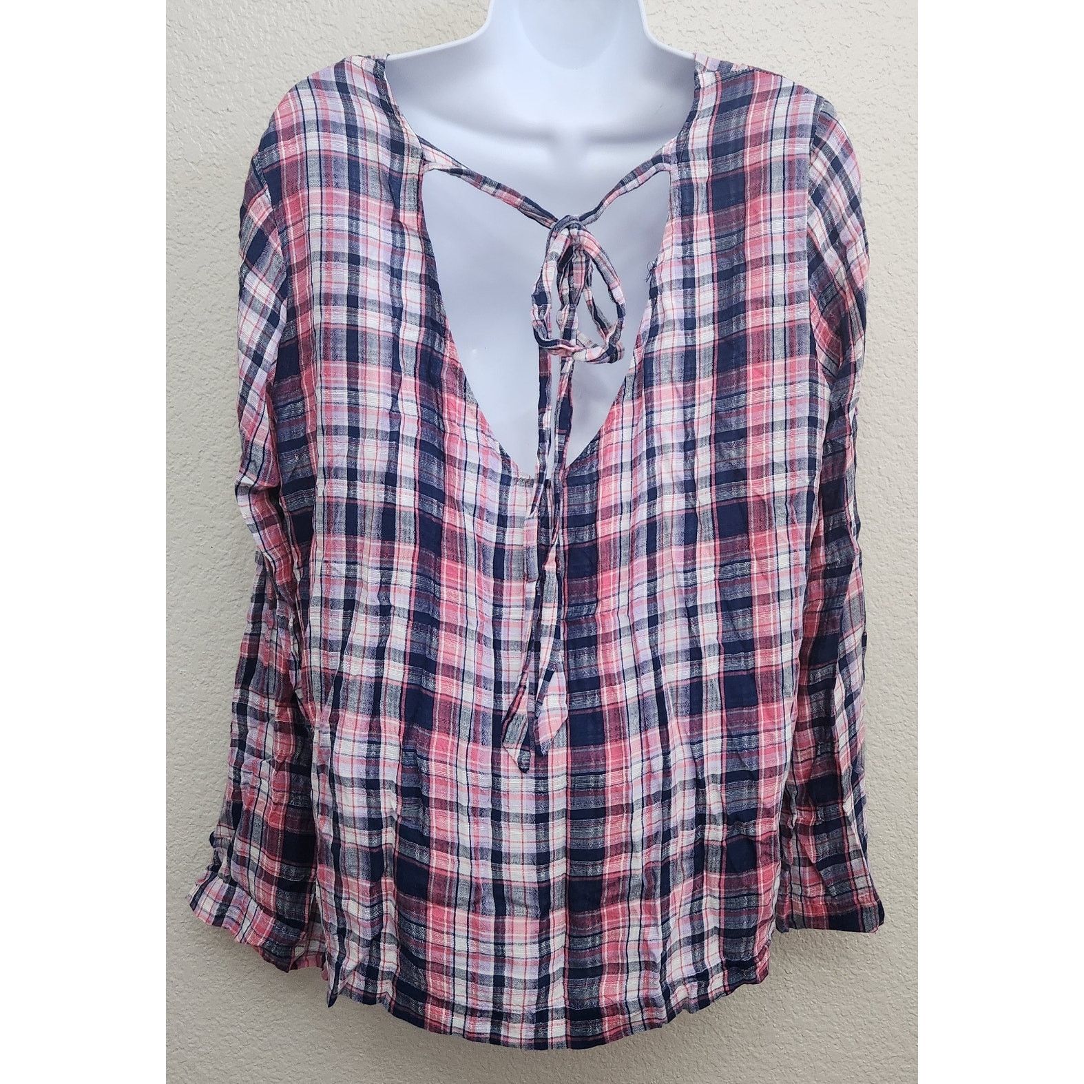 Other Velvet Heart Pink Blue Plaid Tie Back Top Medium Size M / US 6-8 / IT 42-44 - 3 Thumbnail