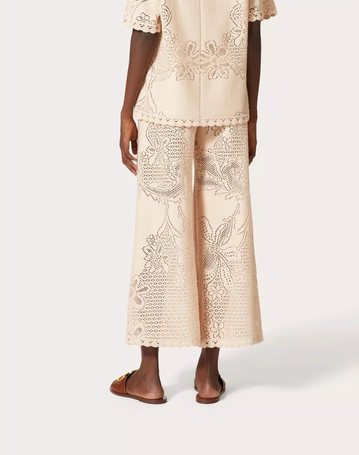 Valentino o1s1wg111125 Guipure Jardin Plat Trousers in Beige Size 32" / US 10 / IT 46 - 6 Thumbnail