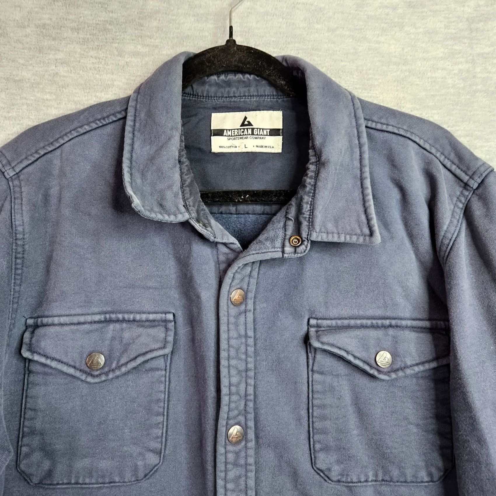 Vintage American Giant Shirt Jacket Men L Blue Cotton USA Made Buttoned Workwear Jacket Size US L / EU 52-54 / 3 - 3 Thumbnail