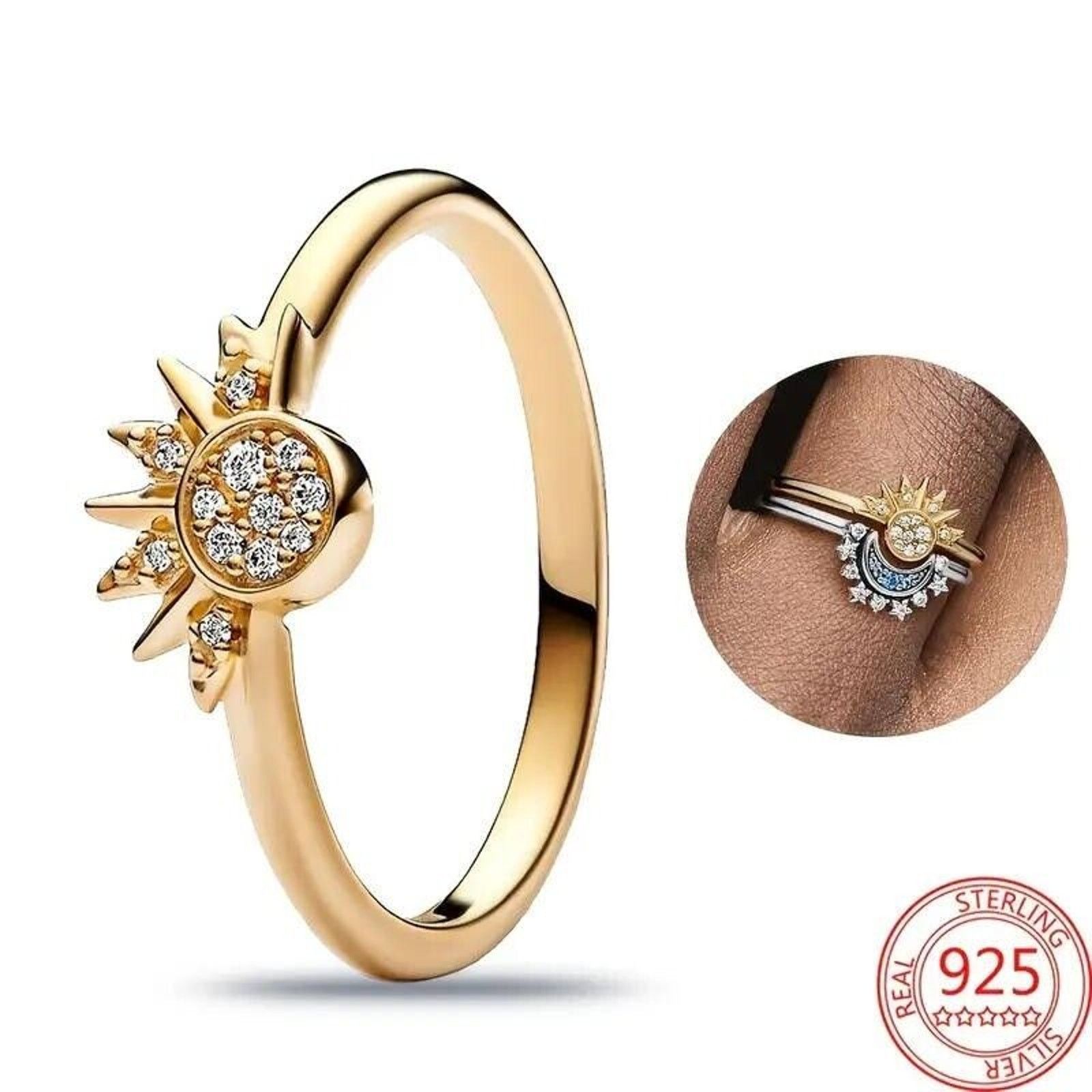 Other Blue Moon Golden Sun Ring Set 925 Silver Vermeil CZ •Sz 6.75 Size ONE SIZE - 4 Thumbnail