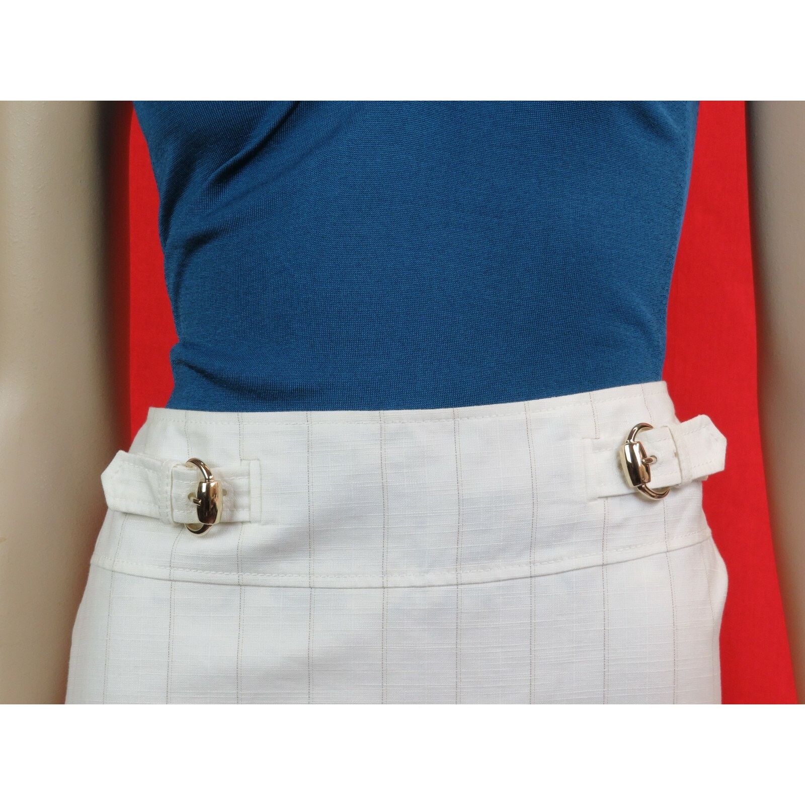 Gucci GUCCI 170277 WHITE LINEN BELTED 2 X BUCKLES SKIRT 38 $695 IT Size 26" / US 2 / IT 38 - 3 Thumbnail