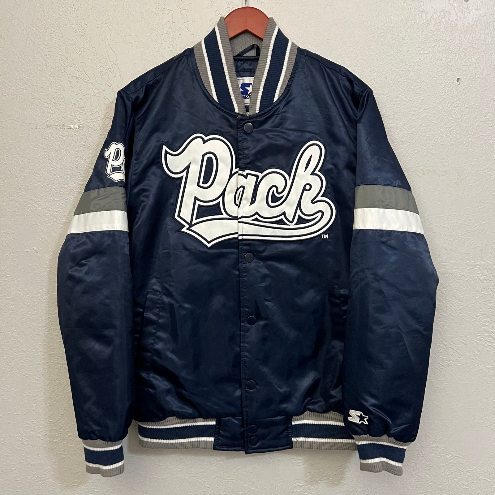 Starter Starter Nevada Wolf Pack Satin Bomber Jacket Mens M Blue Y2K Size US M / EU 48-50 / 2 - 1 Thumbnail