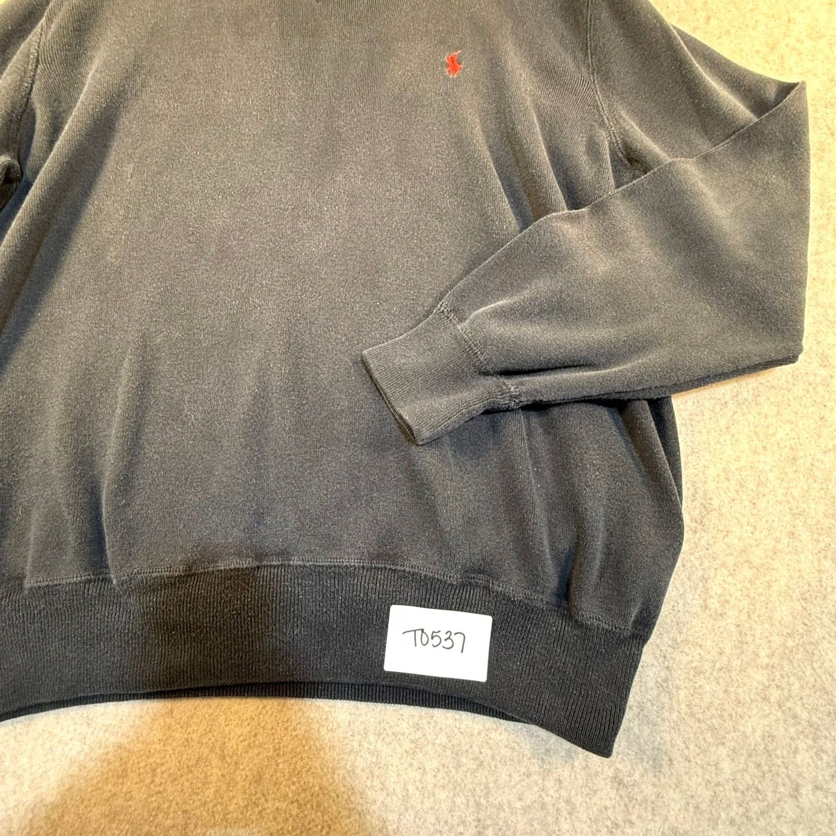 Polo Ralph Lauren Polo Ralph Lauren Mens Black Ribbed Cotton Crewneck Sweater XL Red Pony Logo Size US XL / EU 56 / 4 - 2 Thumbnail