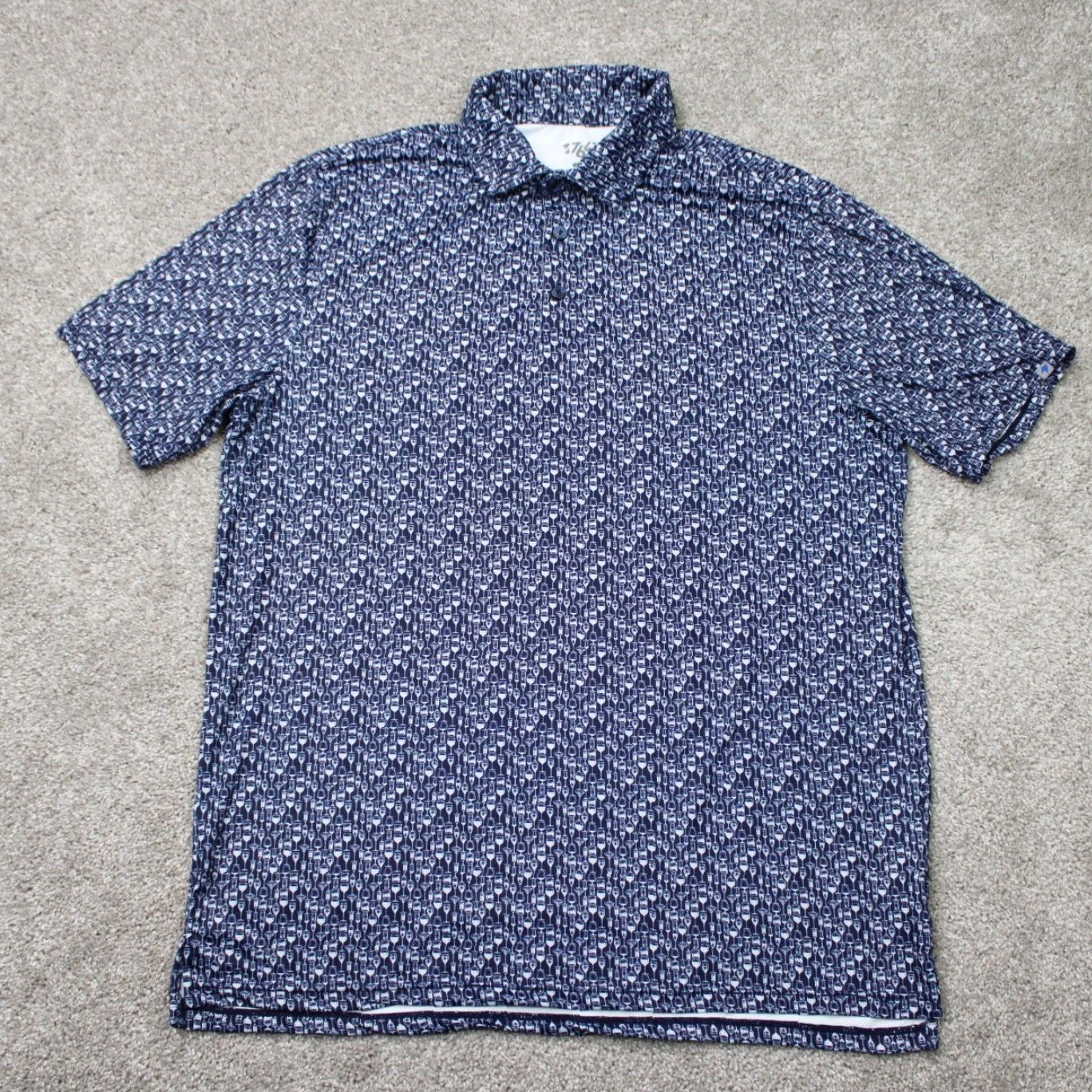 Vintage 1764 Polo Shirt Mens Large Blue Geometric Print Short Sleeve Polo Shirt Large Blue 1764 Sports Golf Casual Men’s Shirt Material Polyester Spandex Size US L / EU 52-54 / 3 - 2 Thumbnail
