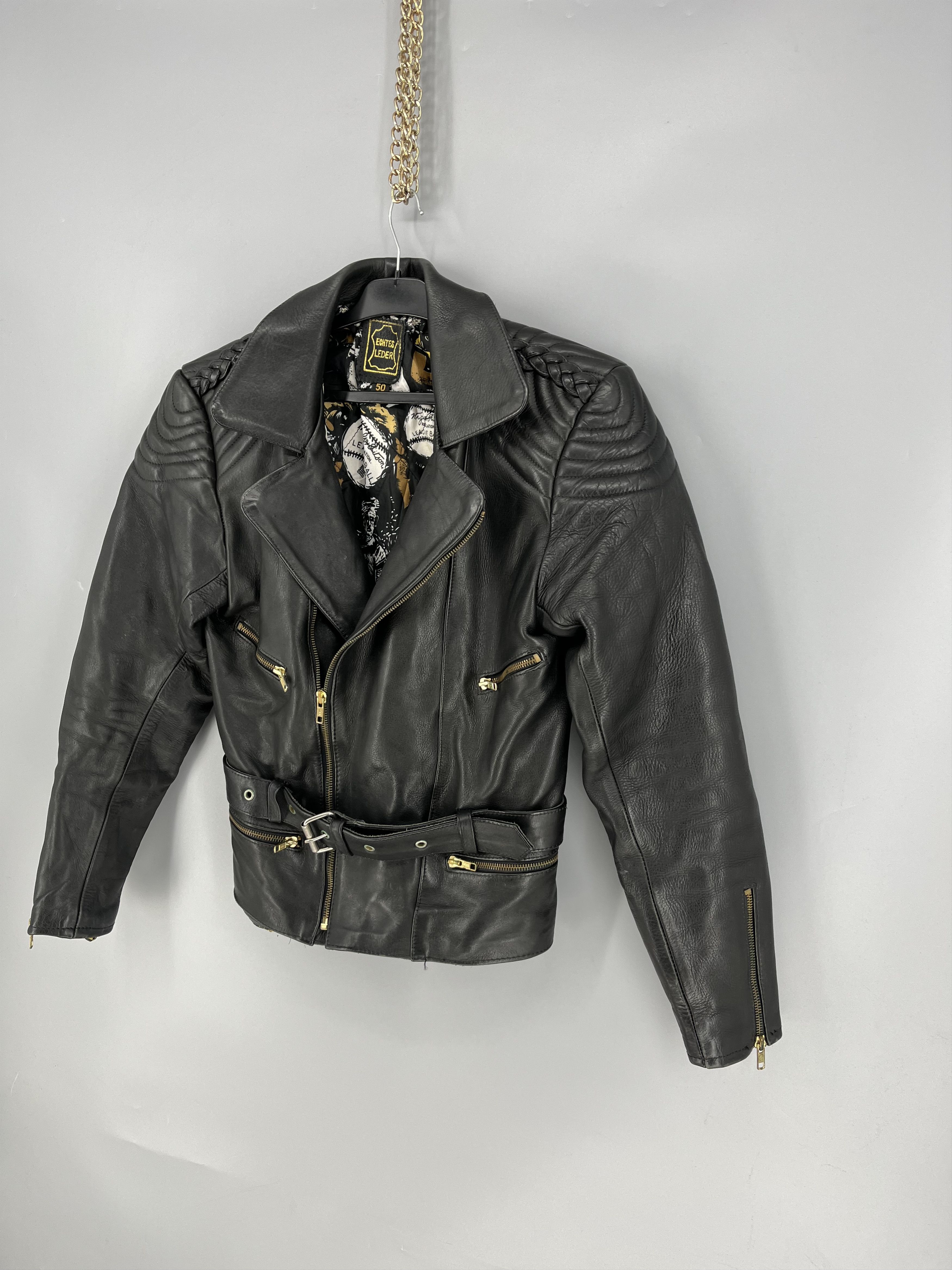 Leather Vintage Women’s Black Leather Biker Jacket Belted Moto Size XL / US 12-14 / IT 48-50 - 3 Thumbnail