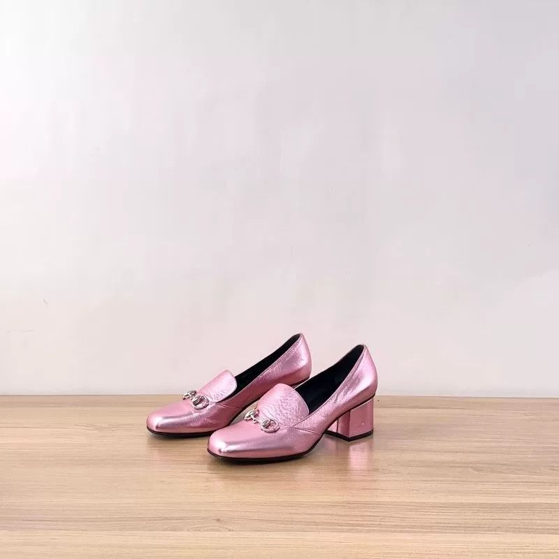 Gucci Gucci Pink Horsebit Square-Toe Loafers Size US 5 / IT 35 - 1 Thumbnail
