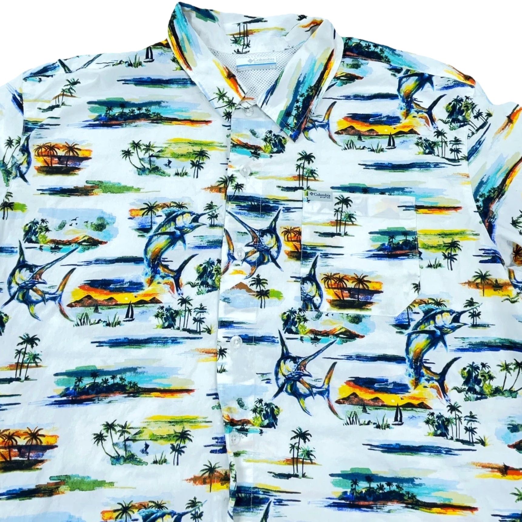Vintage Columbia Shirt Men Large White Button-Up Hawaiian Beach Island Marlin Fish Size US L / EU 52-54 / 3 - 2 Thumbnail