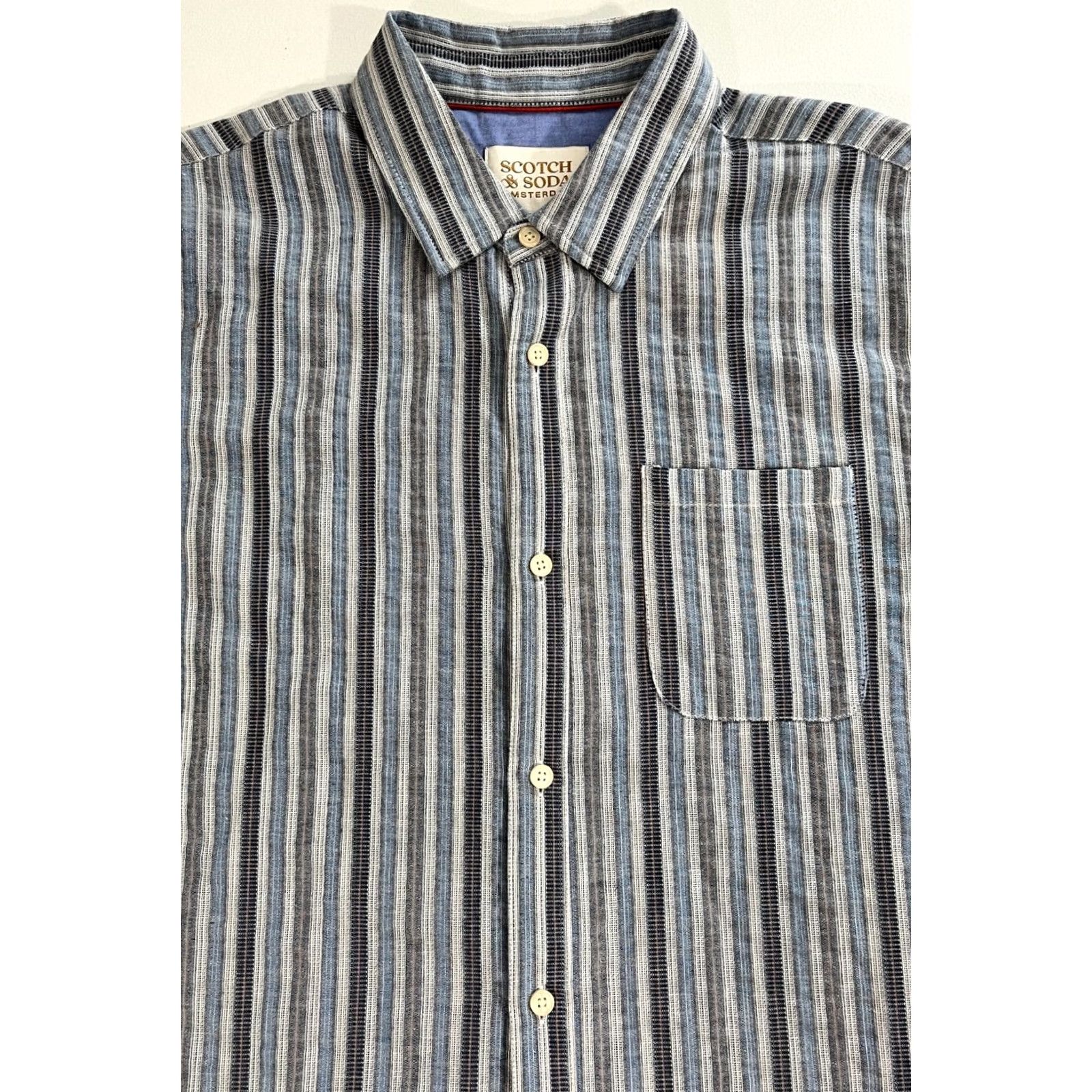 Scotch & Soda NWT Scotch & Soda Button-Up Shirt Mens Dobby Stripe Lightweight Sz L Cotton Multicolor Long Sleeve Collared Pocketed Casual Shirt Size US L / EU 52-54 / 3 - 4 Thumbnail