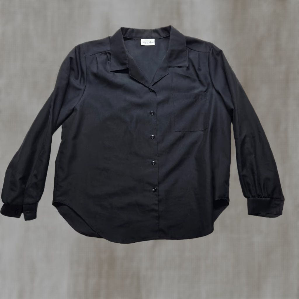 Vintage VINTAGE Laura Mae Shirt Blouse Button Up Solid Black XS? Wait. Size XL / US 12-14 / IT 48-50 - 1 Thumbnail
