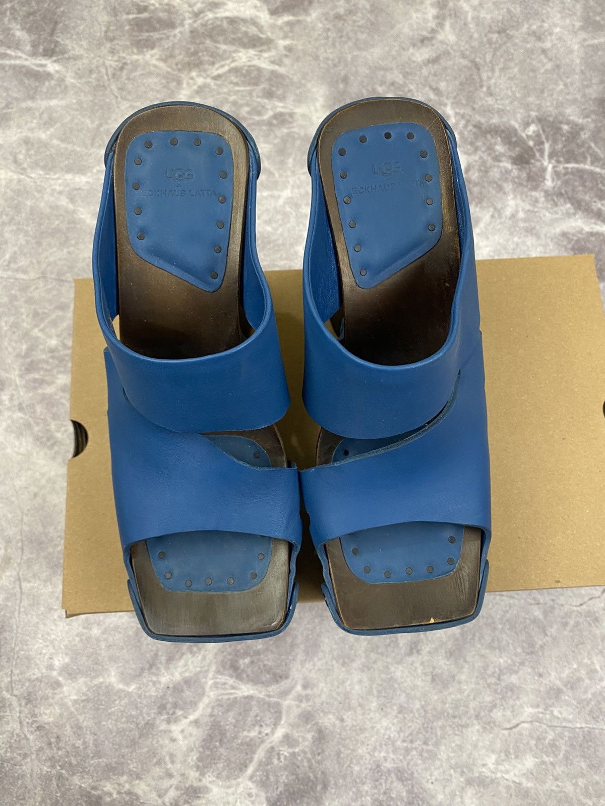 Eckhaus Latta Ugg x Eckhaus Latta Wooden Platform Clogs Blue Leather Upper Size US 8 / IT 38 - 2 Thumbnail