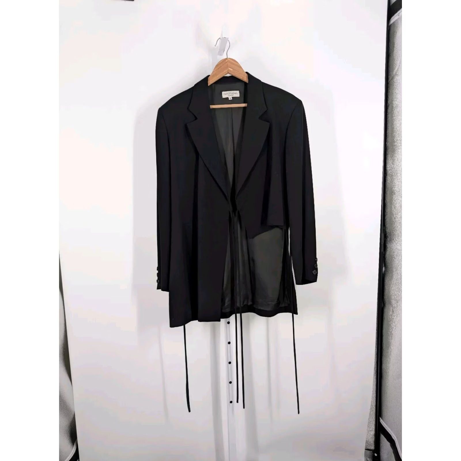 Vintage VINTAGE Ivan Grundahl Copenhagen Gothic Avant Garde Deconstructed Art Tie Blazer Women Wool Black 38 Modern Blazer Mens Womens Girls Size XS / US 0-2 / IT 36-38 - 2 Thumbnail