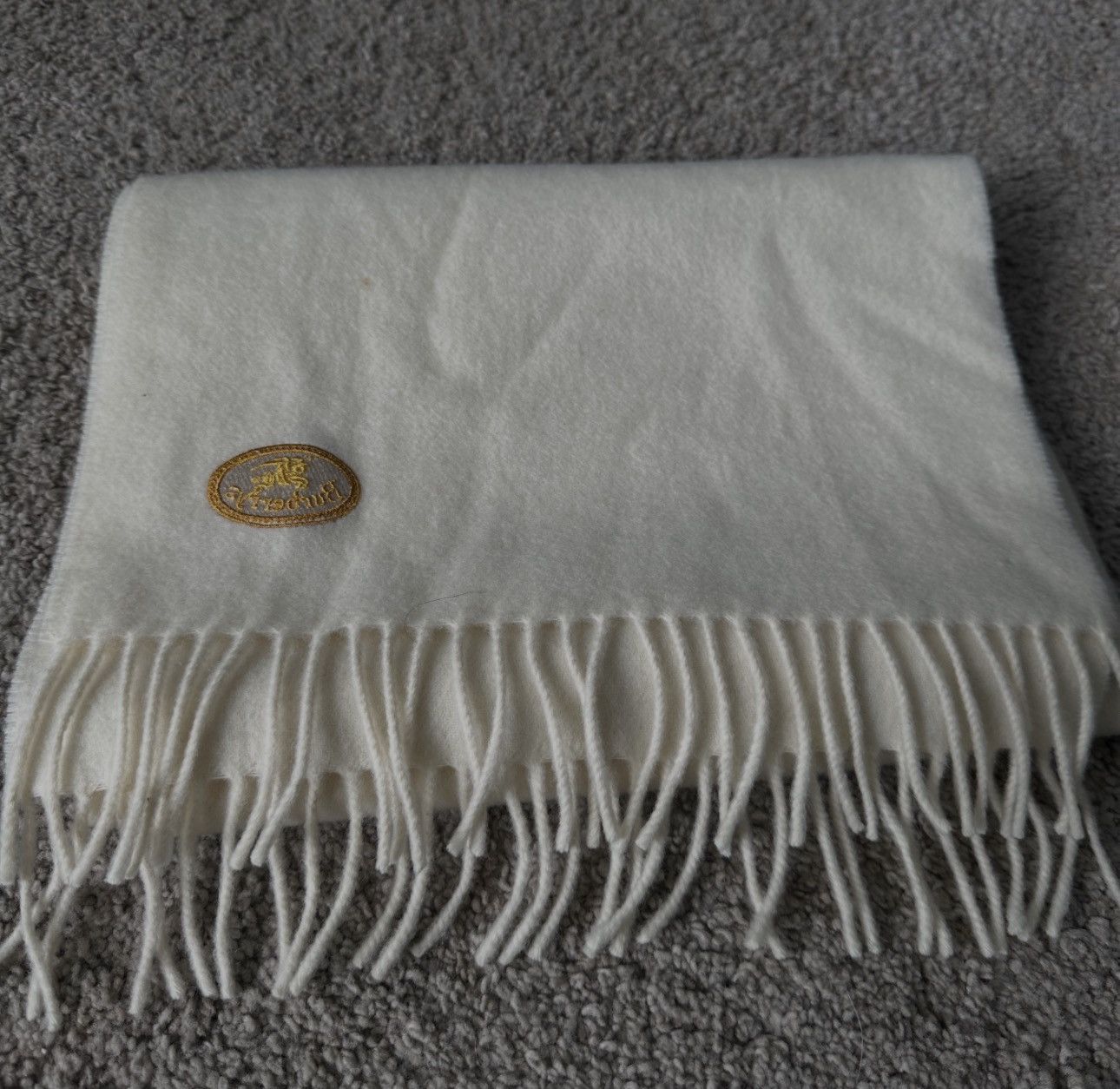 Burberry Scarf Burberry's Vintage Cream Embroidered Logo 🧣 Size ONE SIZE - 4 Thumbnail