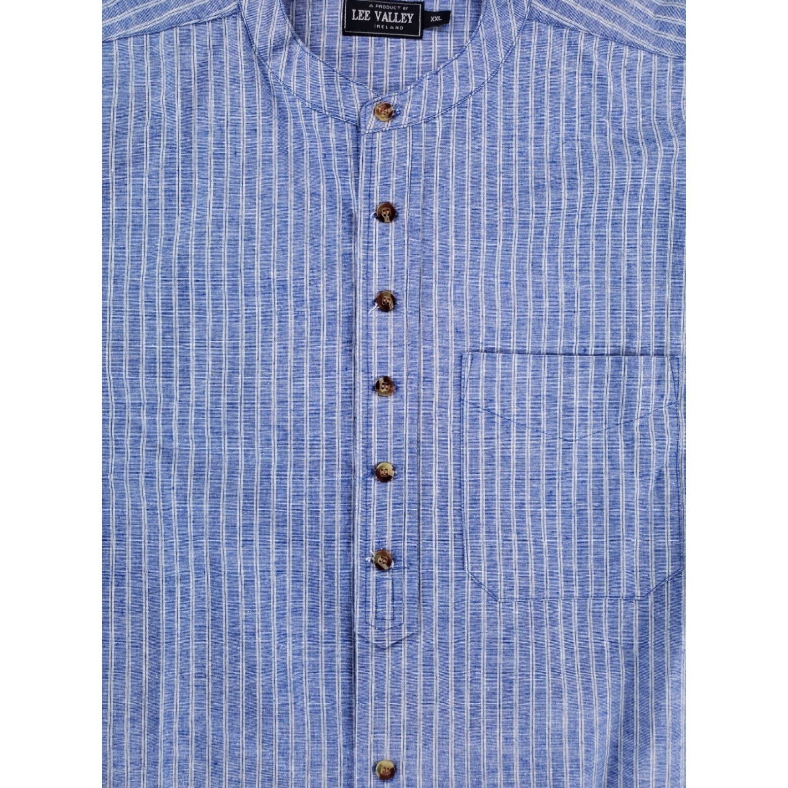 Lee Lee Valley Button Up Shirt Banded Collar Blue Striped Made Ireland Mens XXL Shirt Long Sleeve Men 2XL Size US XXL / EU 58 / 5 - 3 Thumbnail