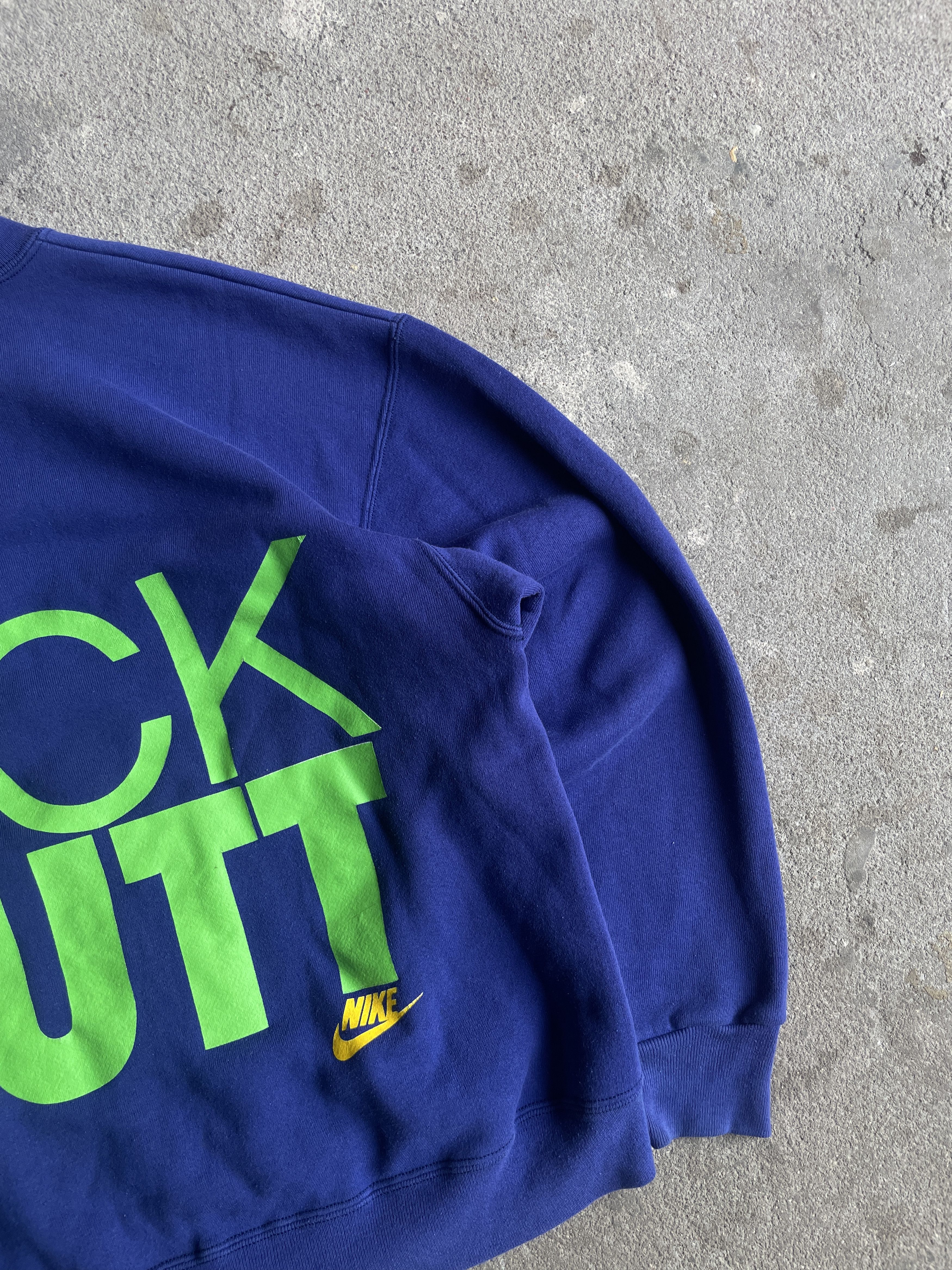 Nike × Vintage 80s Vintage Nike Sweatshirt crewneck Rare kick some butt Size US M / EU 48-50 / 2 - 3 Thumbnail