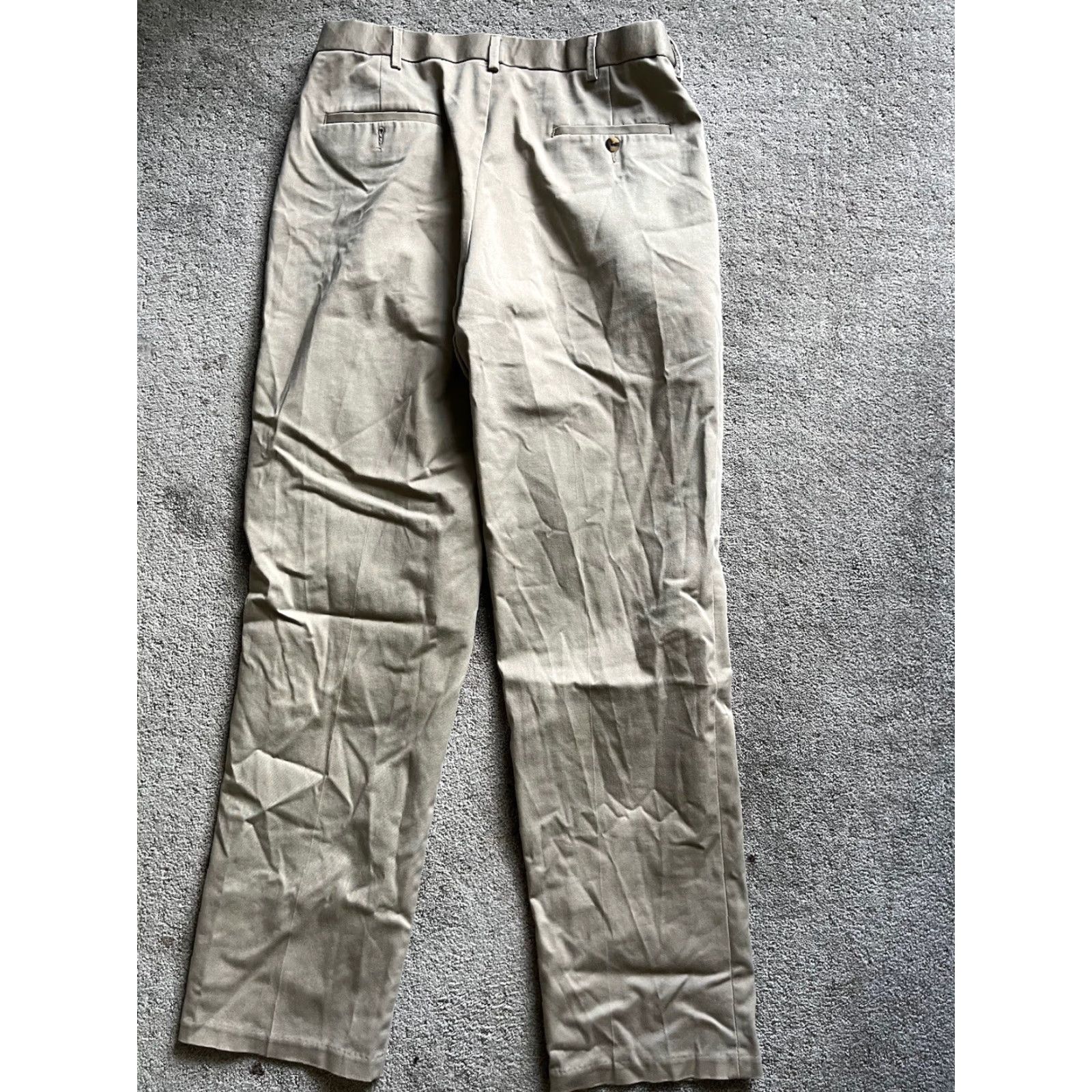Haggar HAGGAR Pants Mens 34x34 Beige Pleated Premium Classic Fit Adult Regular 34" Inseam Dress Pants Mens Clothing Beige 34 Inseam 34 Men’s Size US 34 / EU 50 - 3 Thumbnail