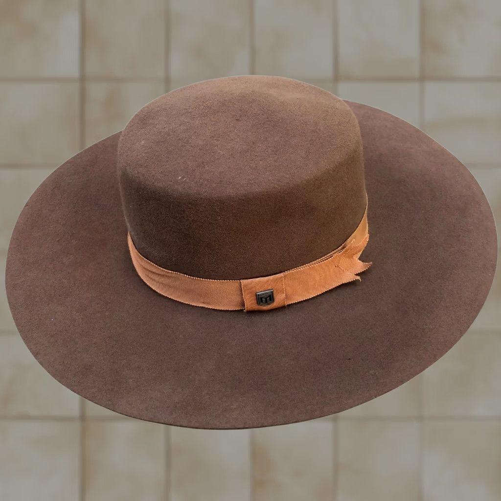 Vintage Mossant 100% Wool Fedora Flat Top Hat Women's 57 cm Brown Wide Brim Cap Size ONE SIZE - 1 Thumbnail