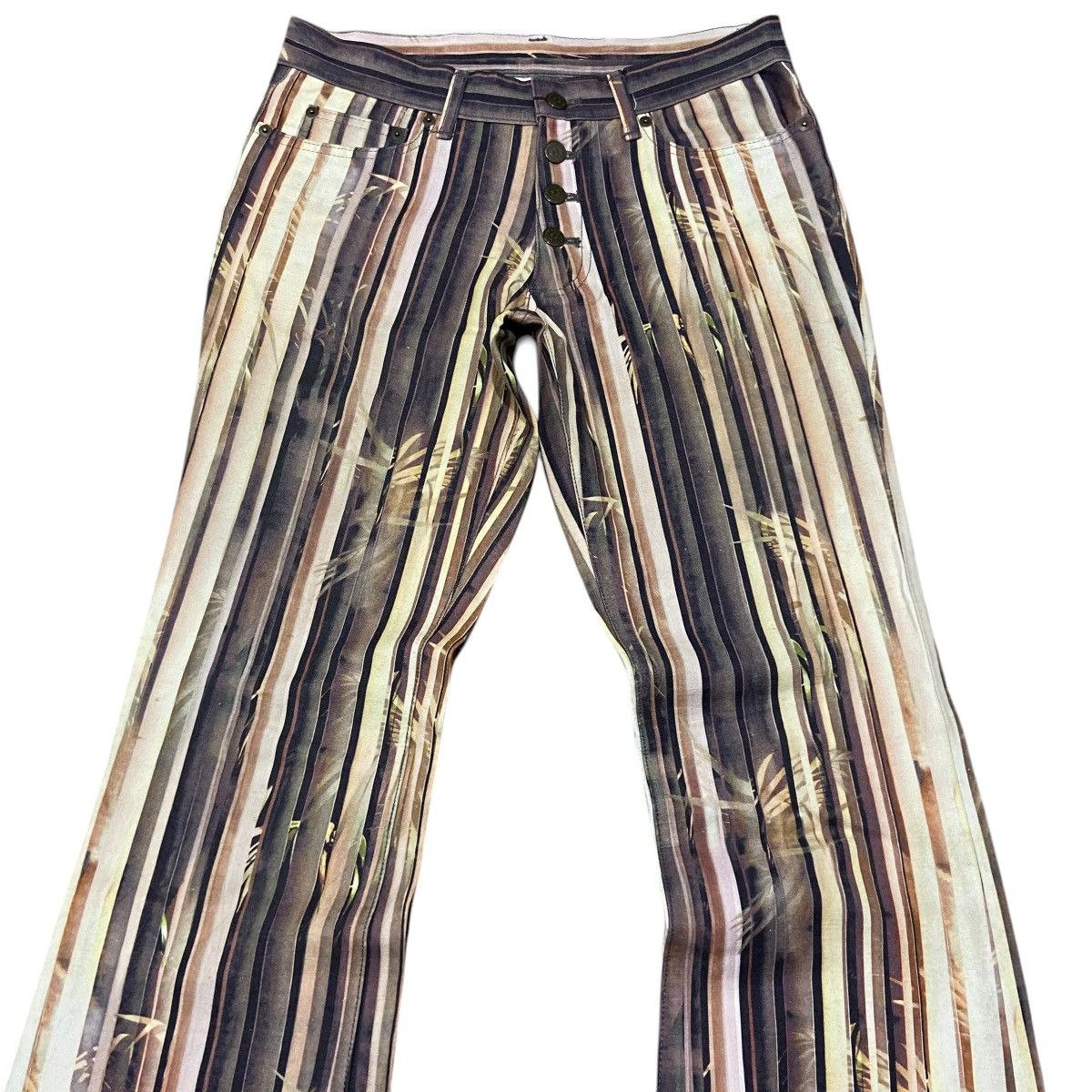Tornado Mart Tornado Mart Leaves Bamboo Striped Pattern Flared Pants Size US 29 - 2 Thumbnail
