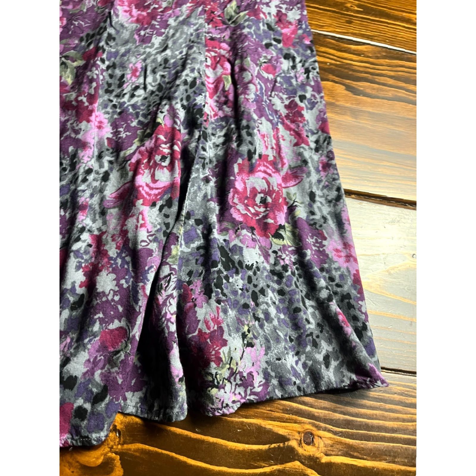 Vintage VINTAGE White Stag Skirt Womens 14 Midi A-Line Floral Gray Purple Lined Casual Fall Spring Summer Inch Size 36" / US 14 / IT 50 - 3 Thumbnail