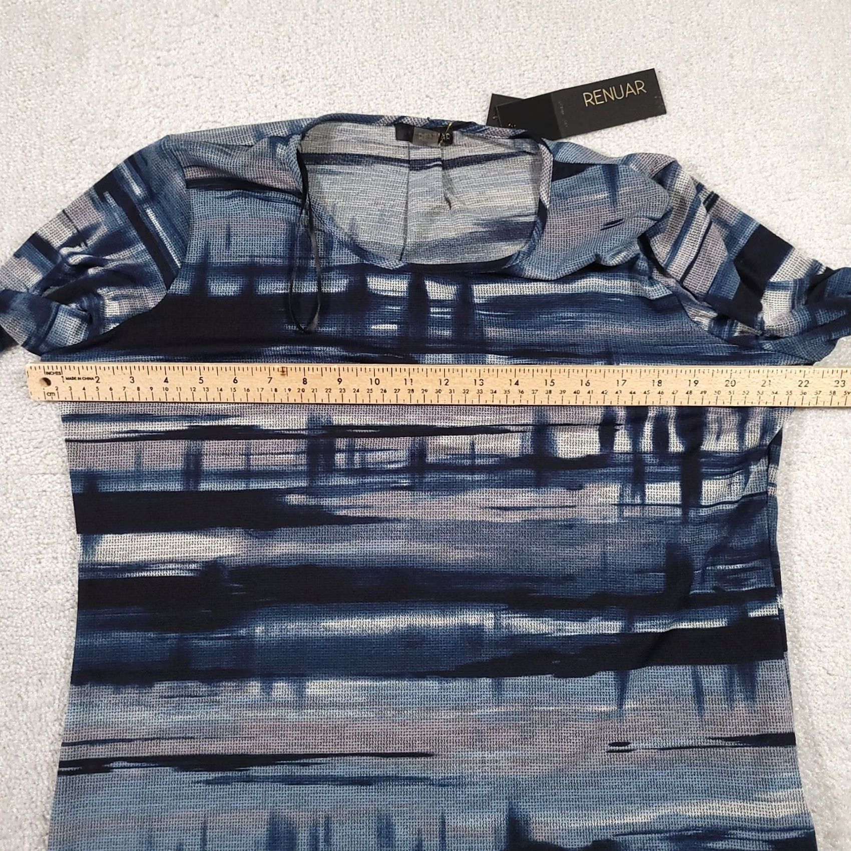 Vintage Renuar Blue Tunic Top Blouse Women M Medium Stretch 3/4 Sleeve Pullover Button Casual Shirt / Tunic Ladies Regular Blouse Size M / US 6-8 / IT 42-44 - 3 Thumbnail