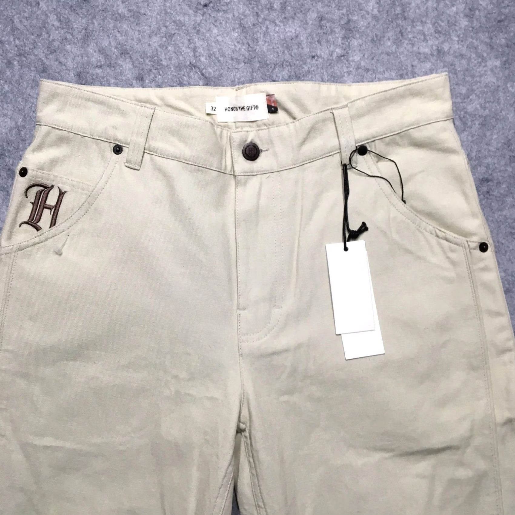 Honor the Gift Honor The Gift Pipeline Ankle Pant Mens 32 Beige Canvas Embroidered H Logo Pants Regular 28 Inseam Straight Casual Pants Mens Size US 32 / EU 48 - 3 Thumbnail