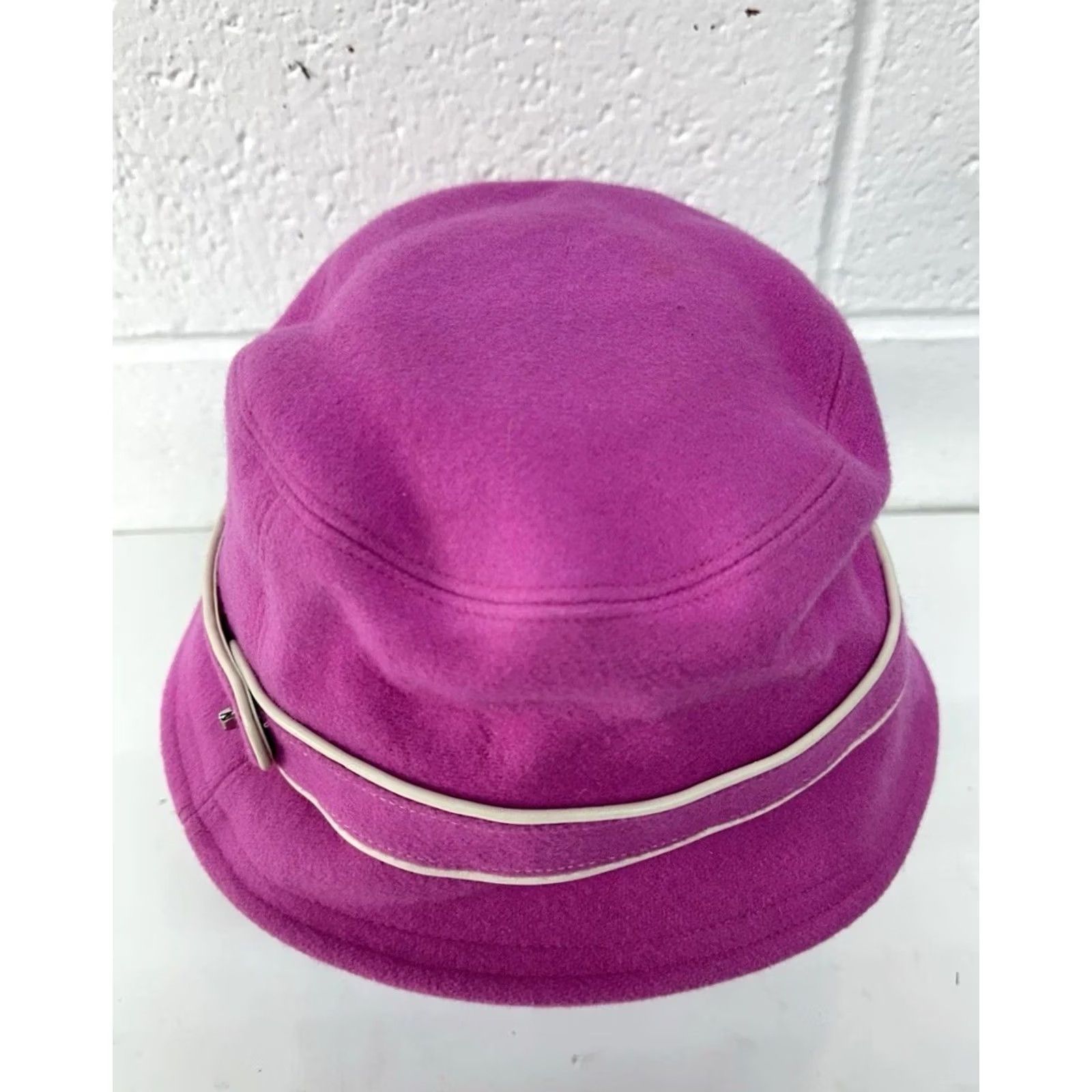 Coach VINTAGE Coach Hat Womens S Pink VTG Y2K Bright Bucket Wool Blend Leather Trim Women Size ONE SIZE - 4 Thumbnail