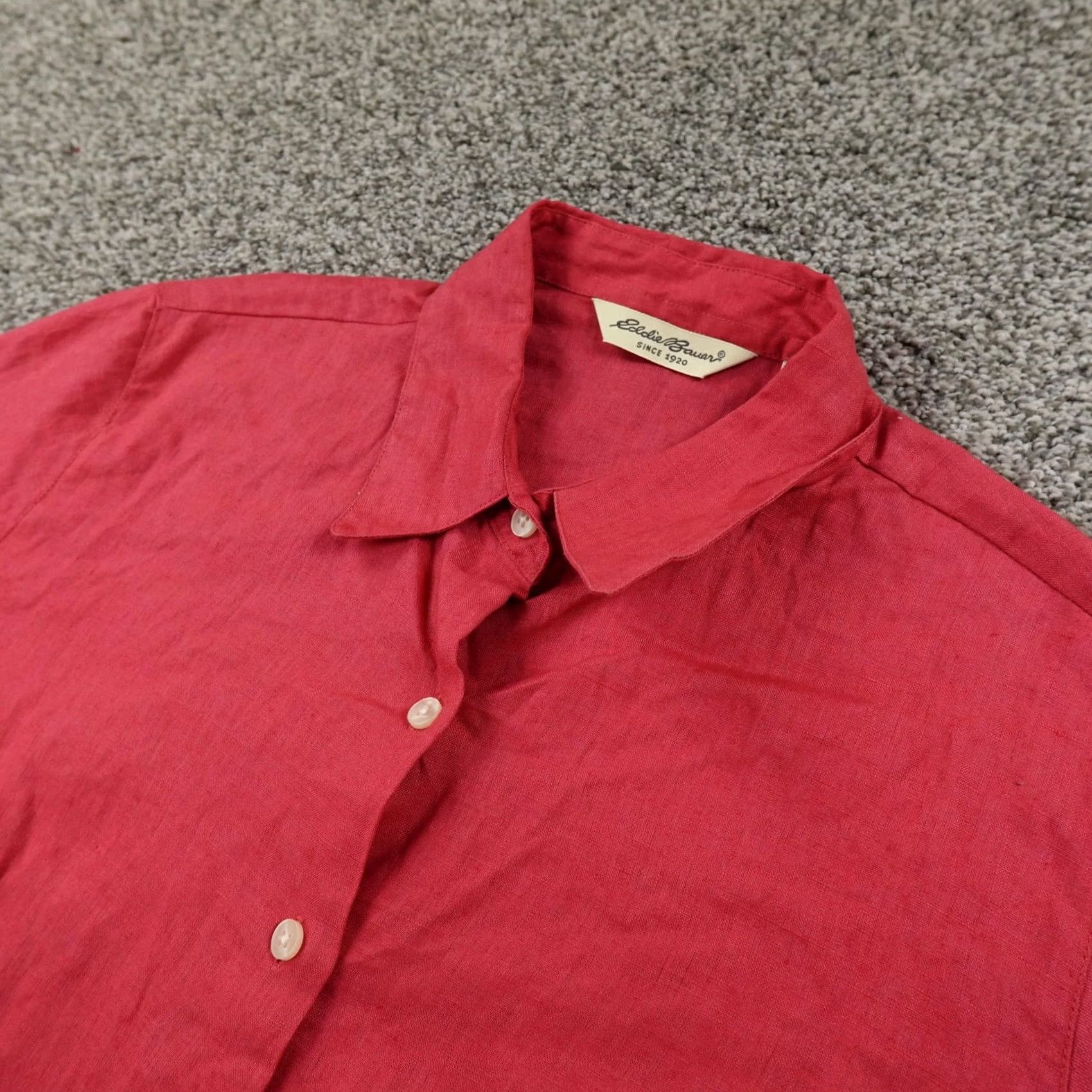 Eddie Bauer Eddie Bauer Shirt Womens L Red Linen Chambray Short Sleeve Button-Up Casual Top Size L / US 10 / IT 46 - 2 Thumbnail