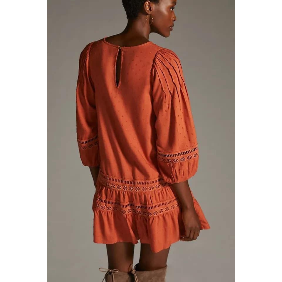 Anthropologie New ANTHROPOLOGIE Tiered Puff-Sleeve Mini Dress $160 MEDIUM Size M / US 6-8 / IT 42-44 - 5 Thumbnail