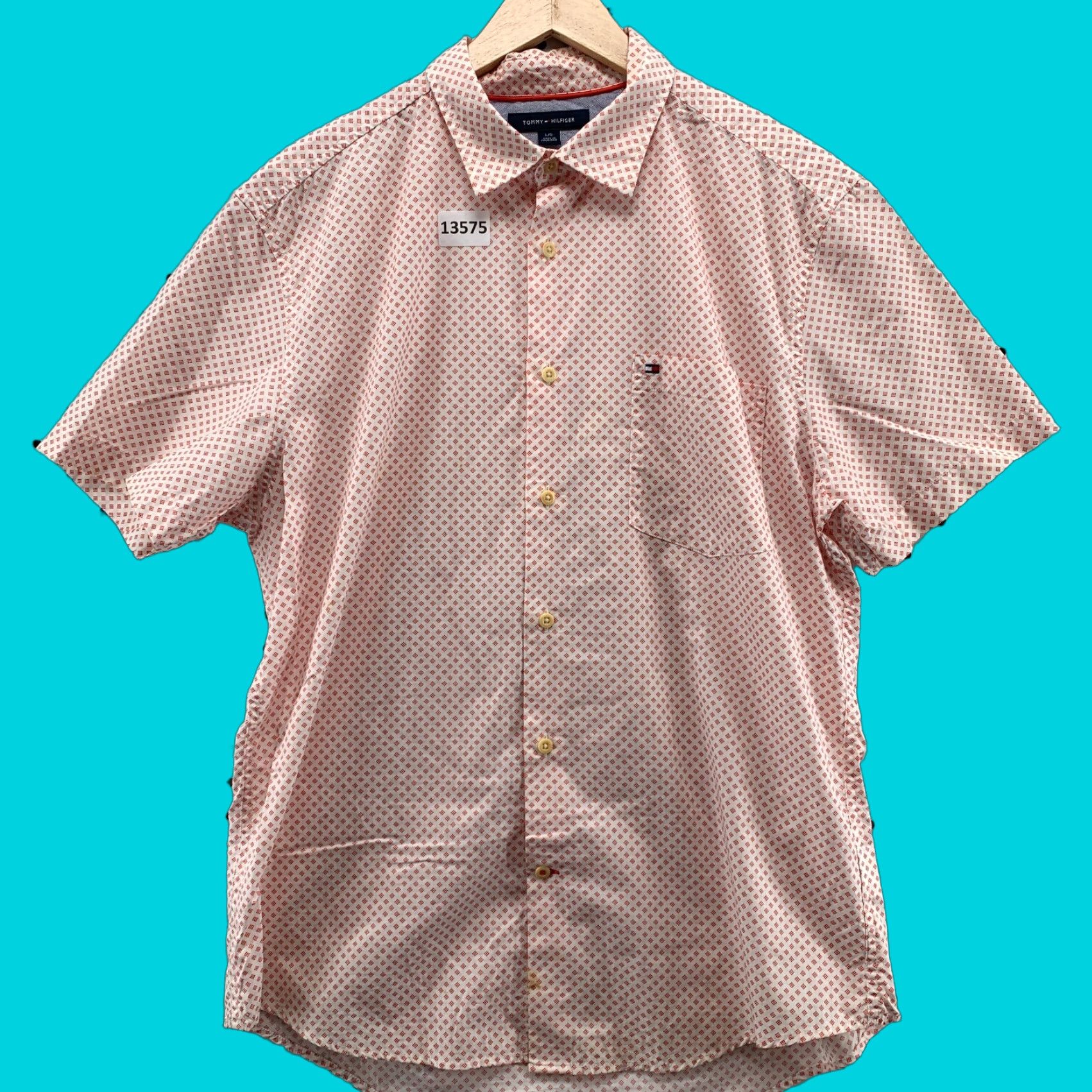 Tommy Hilfiger VINTAGE Tommy Hilfiger Men Short Sleeve Button-Down Shirt Red Diamond Large Clothing Size US L / EU 52-54 / 3 - 1 Thumbnail