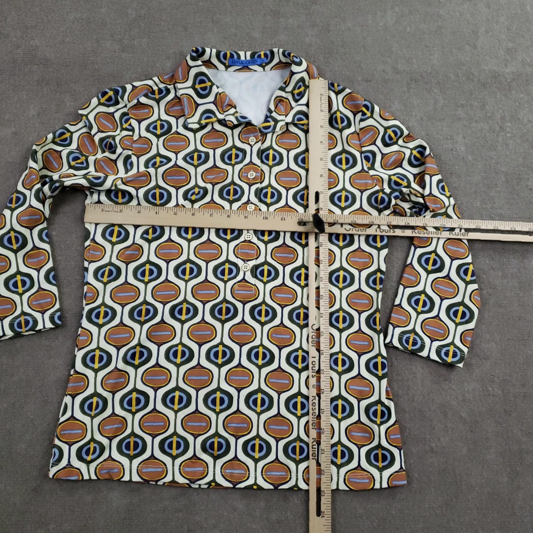 J.McLaughlin J McLaughlin Shirt Women Small Multicolor Geometric Print 3/4 Sleeve Top Stretch Size S / US 4 / IT 40 - 2 Thumbnail