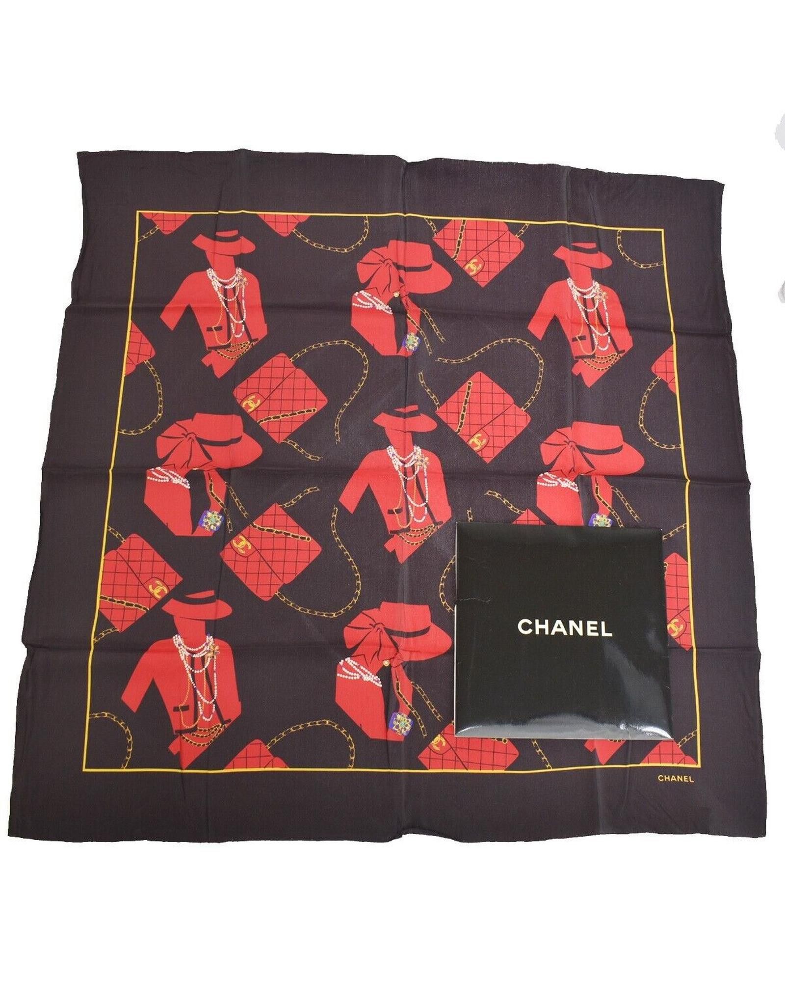 image of Chanel Luxurious Black And Red Silk Scarf For Women