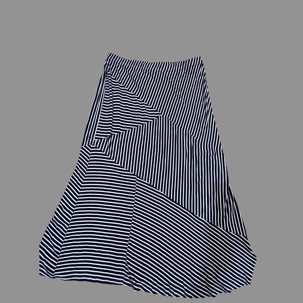 Coldwater Creek Coldwwater Creek Skirt Maxi PXL Navy Geometric Stripe Stretch Pull-on Women Size 40" / US 18 - 1 Thumbnail