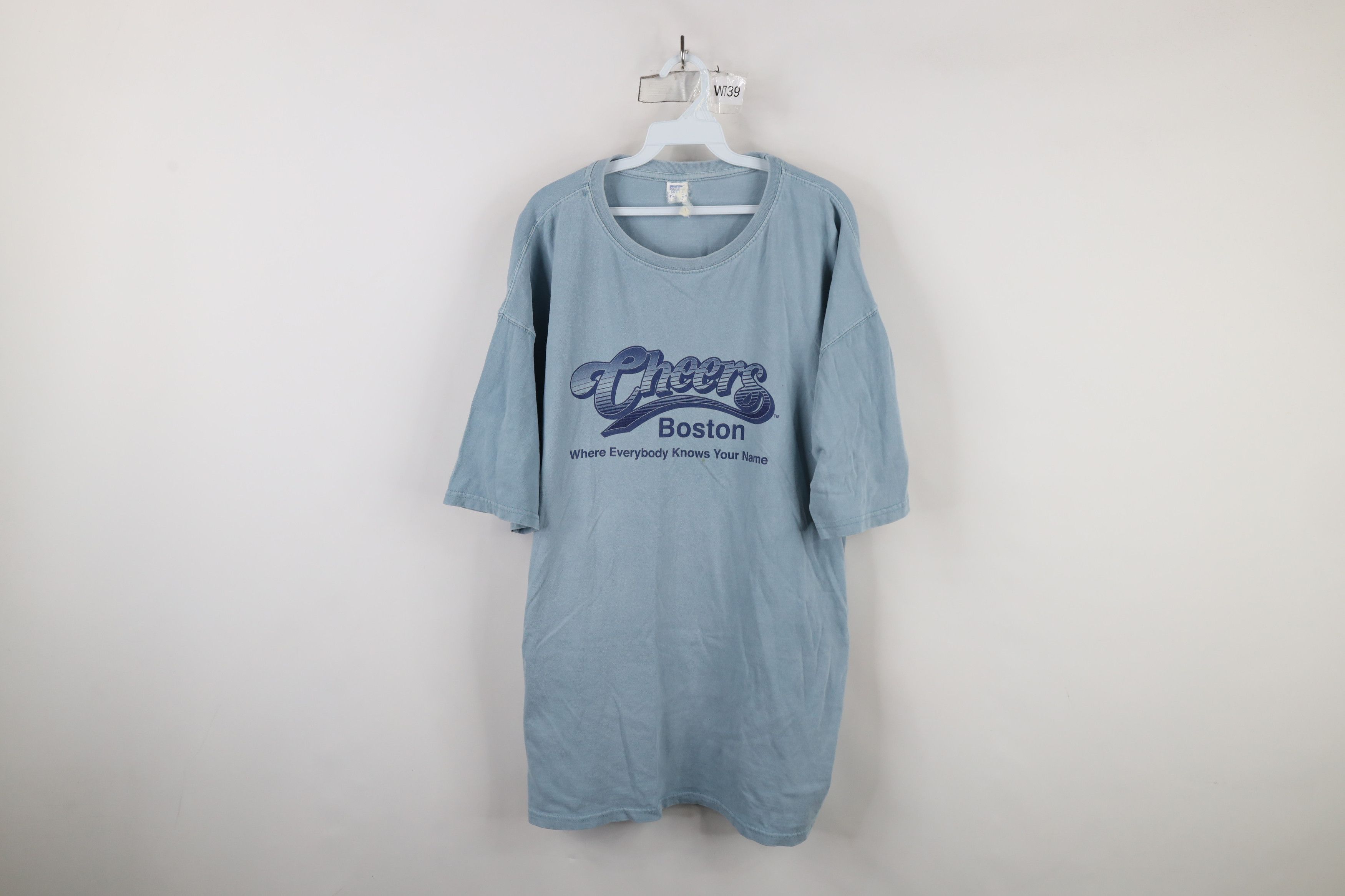 Vintage Vintage 90s Spell Out Cheers Boston Bar T-Shirt Blue Cotton Size US XL / EU 56 / 4 - 1 Thumbnail