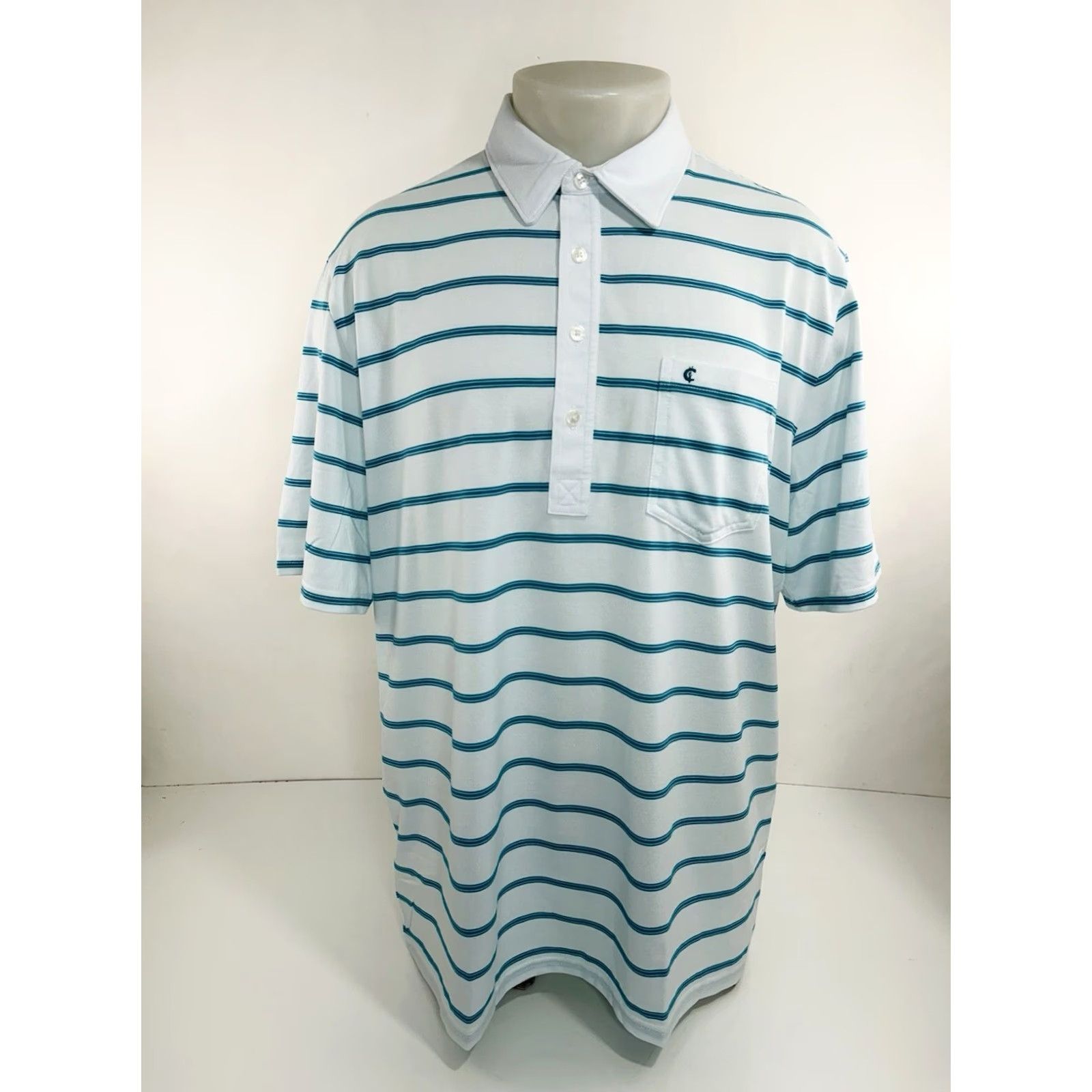 Vintage CRIQUET Polo Shirt - Striped Pocket Embroidered Logo Mens XL White / Bluish Green Shirt Size US XL / EU 56 / 4 - 2 Thumbnail